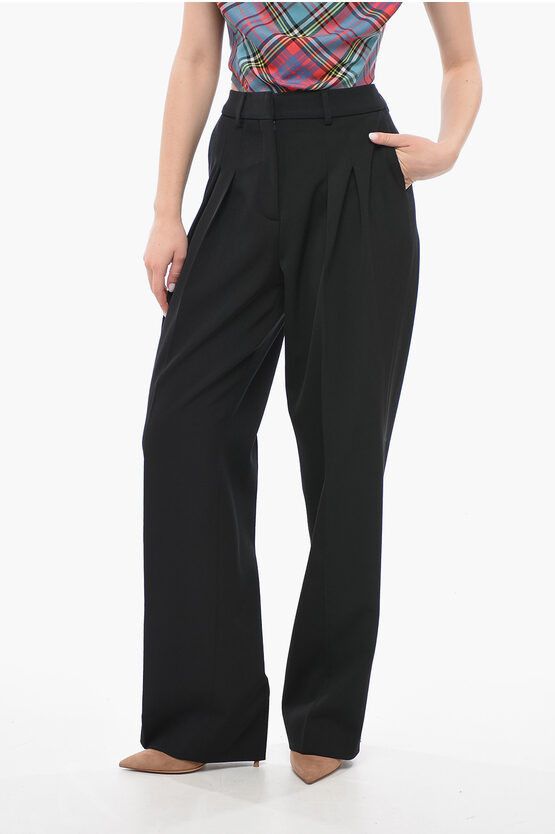image of Calvin Klein Wool Twill Pleated Pants in Black, Women's (Size 26)