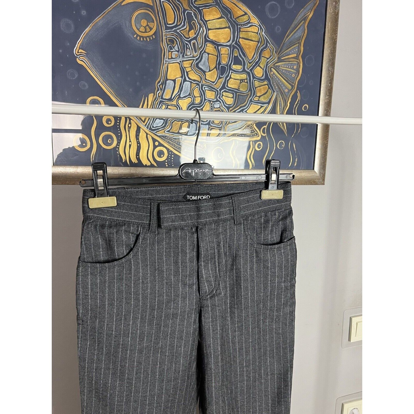 Tom Ford MINT! Tom Ford Gray Striped Women`s Wool Pants Size 36 Size 25" / US 0 / IT 36 - 4 Thumbnail