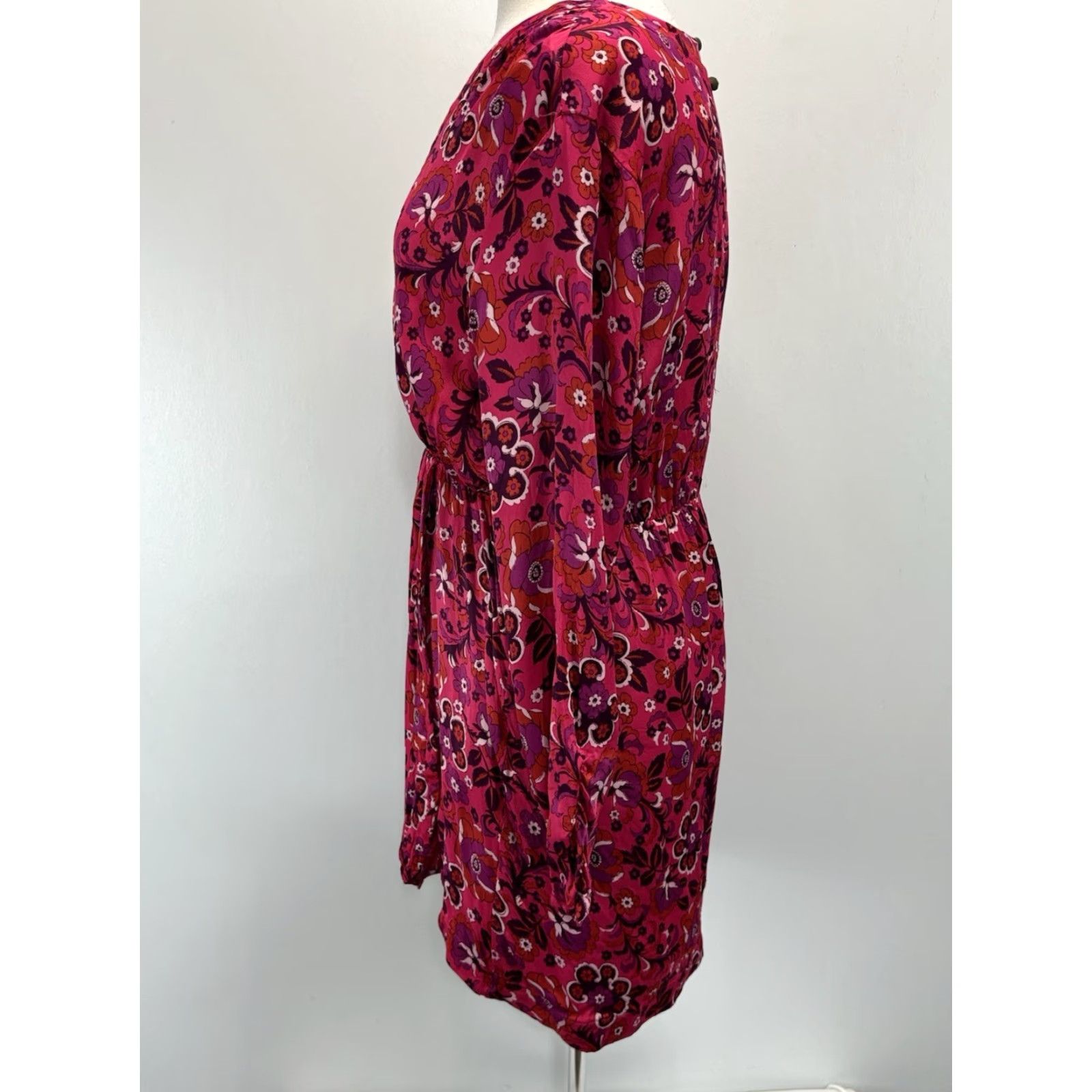 Anthropologie Anthropologie Maeve Floral Faux Wrap Mini Dress Sz Large Pink Long Sleeve Size L / US 10 / IT 46 - 2 Thumbnail