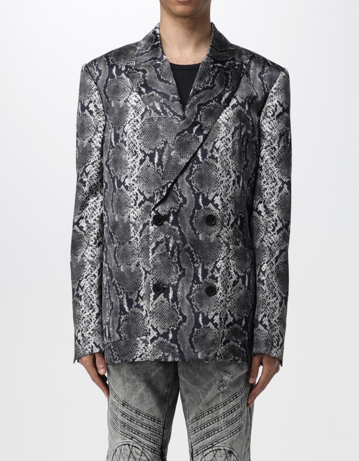 Balmain Balmain Double Breasted Silk Snake Print Blazer Jacket Sz 56 Size 54R - 2 Thumbnail