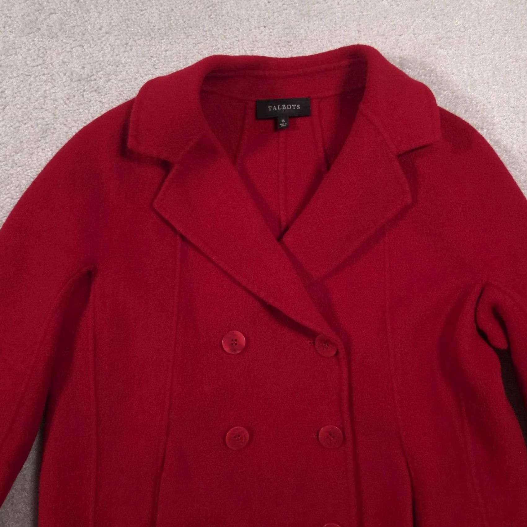Talbots Talbots Jacket Womens 16 Red Wool Blend Pea Coat Short Double Breasted Classic Size 38" / US 16 / IT 52 - 3 Thumbnail