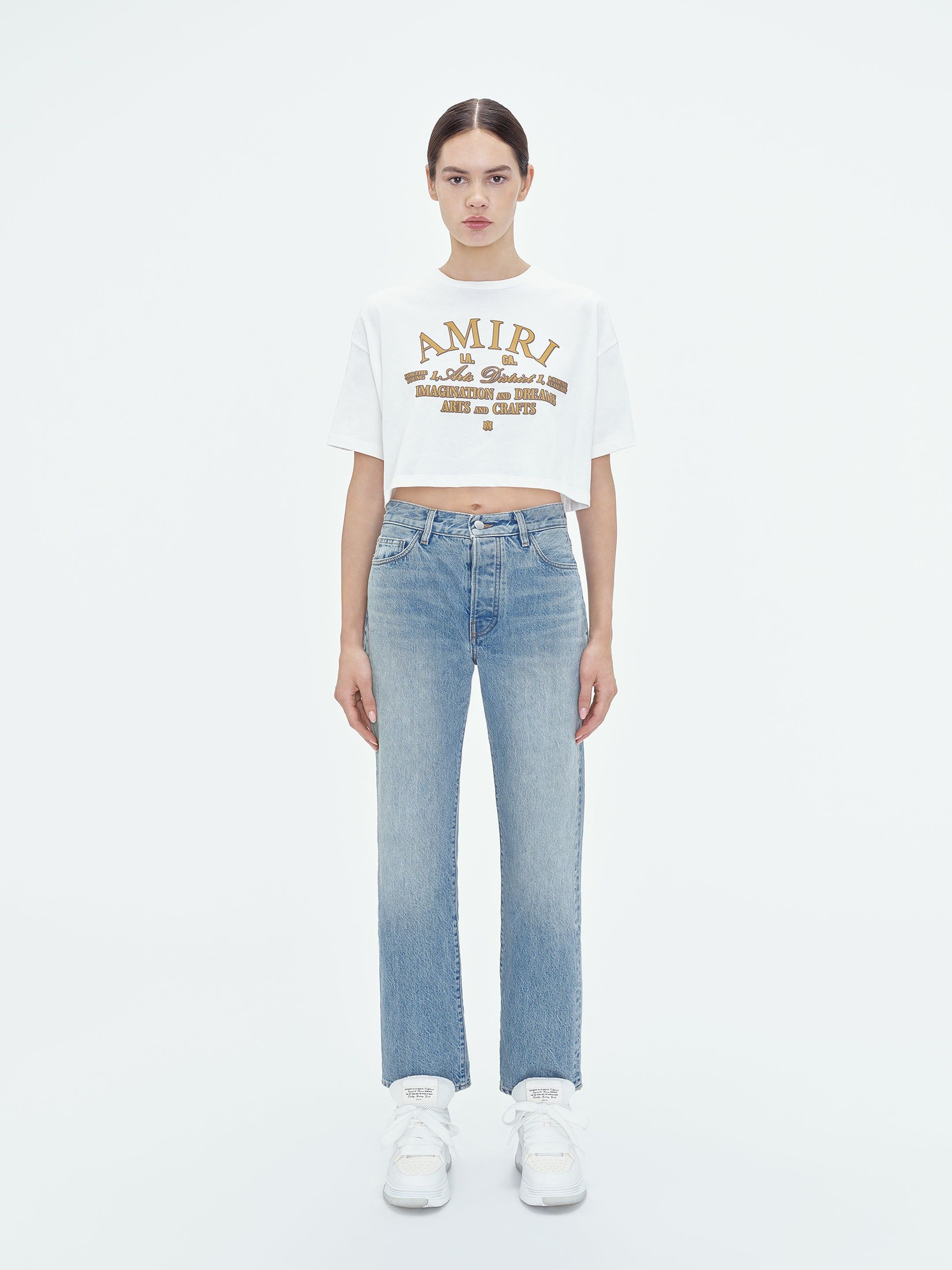 Amiri oc11z0325 Arts District Cropped T-Shirt in White Size M / US 6-8 / IT 42-44 - 2 Thumbnail