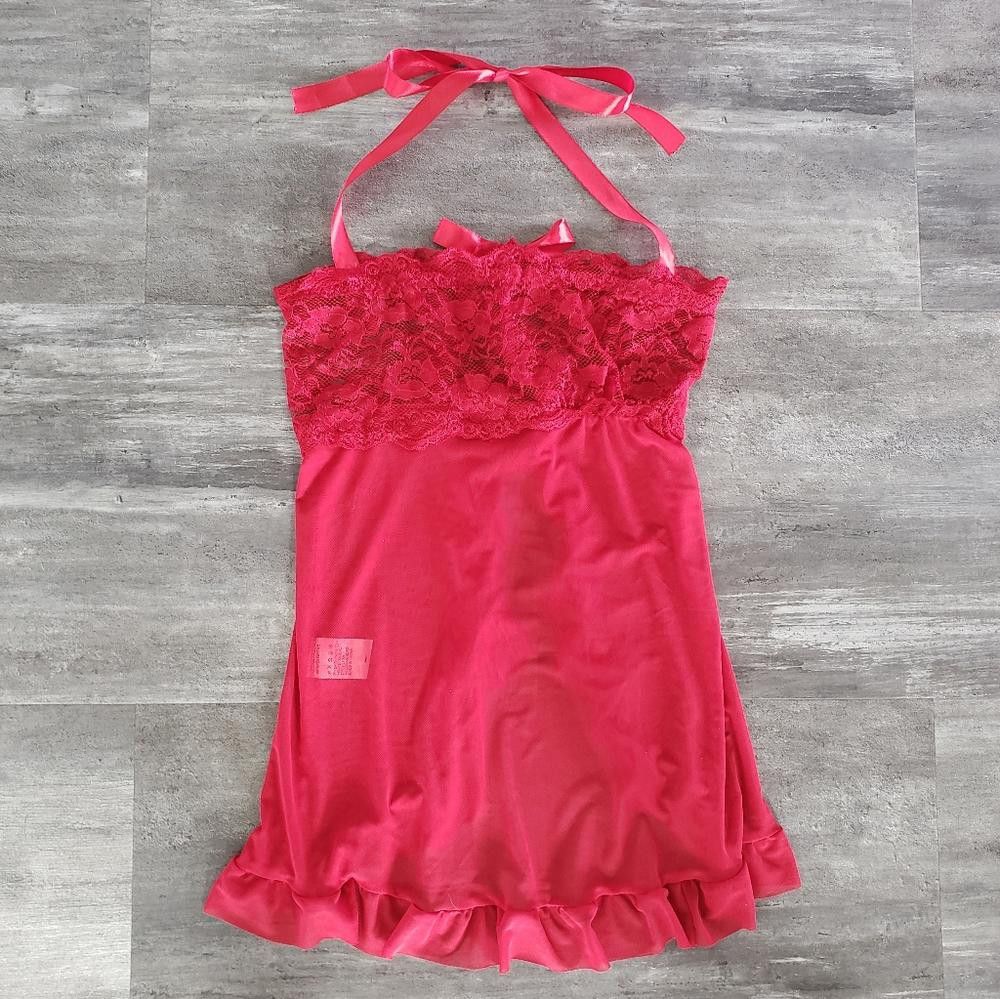 Designer Red Ruffled Lingerie Nightie w/Panty Size ONE SIZE - 2 Thumbnail