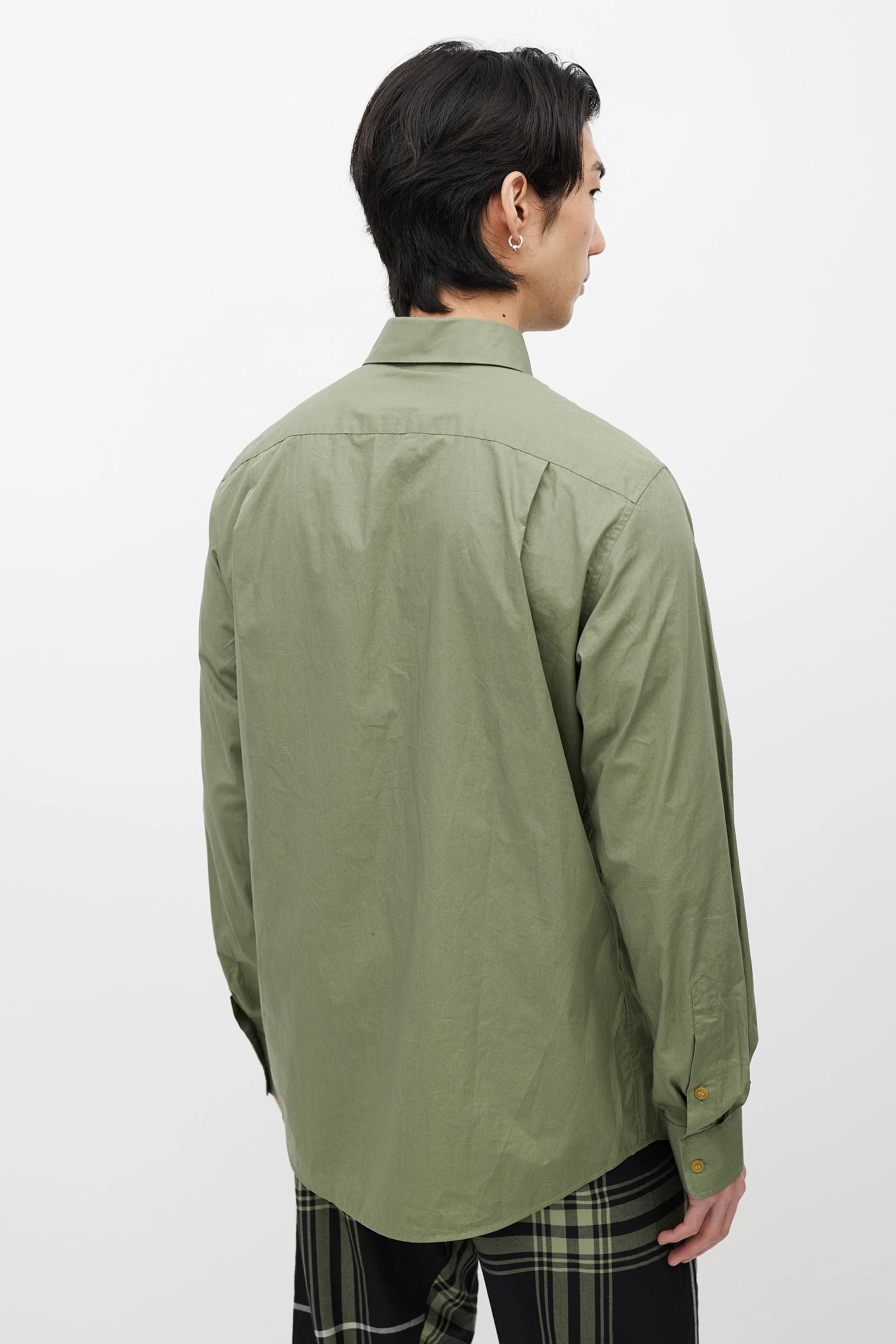 VIVIENNE WESTWOOD green small orb embroidered shirt Medium