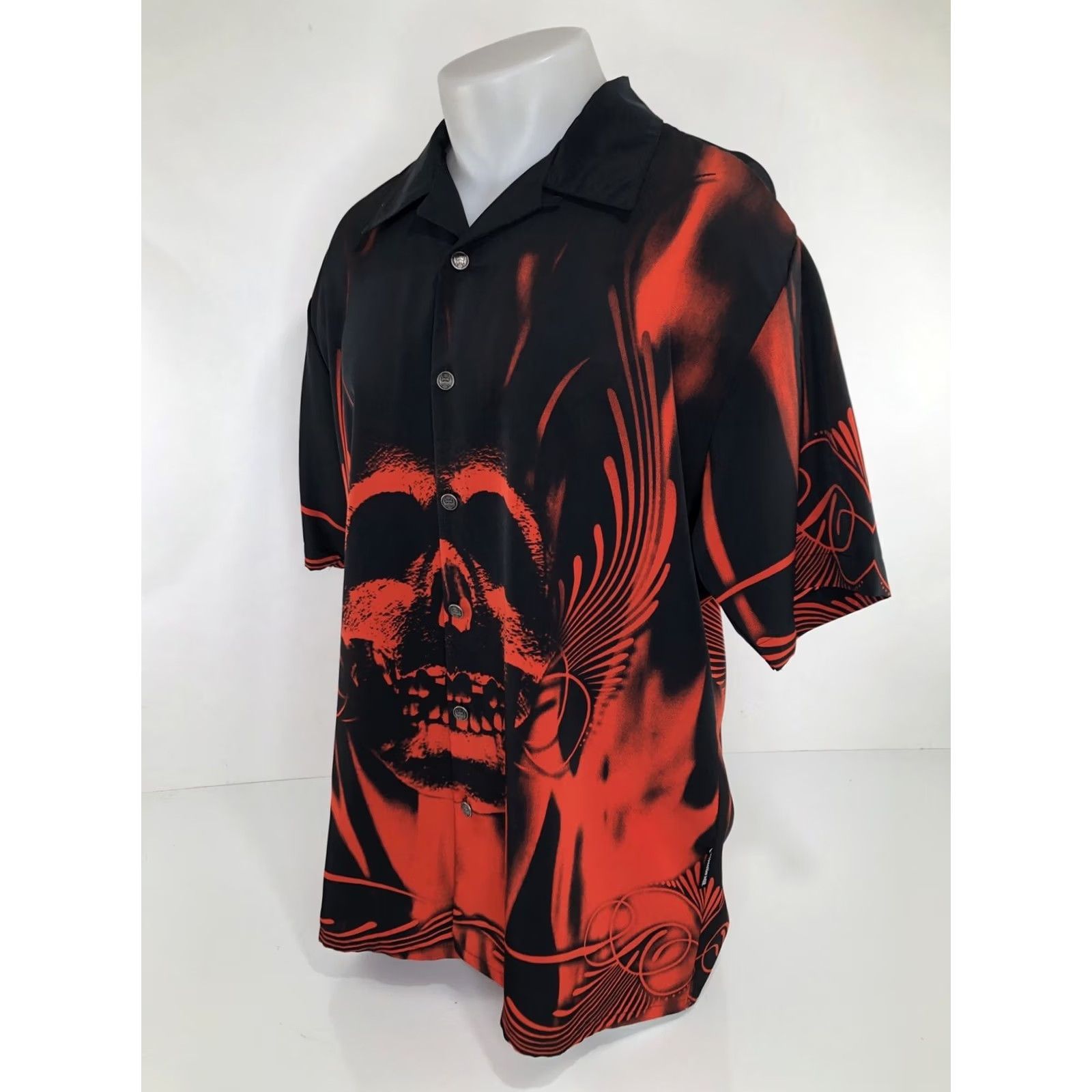 Vintage DRAGONFLY / TREASURE ISLAND Las VEGAS Casino Metal Button-Up Shirt L Mens Red Black Short Sleeve Size US L / EU 52-54 / 3 - 4 Thumbnail