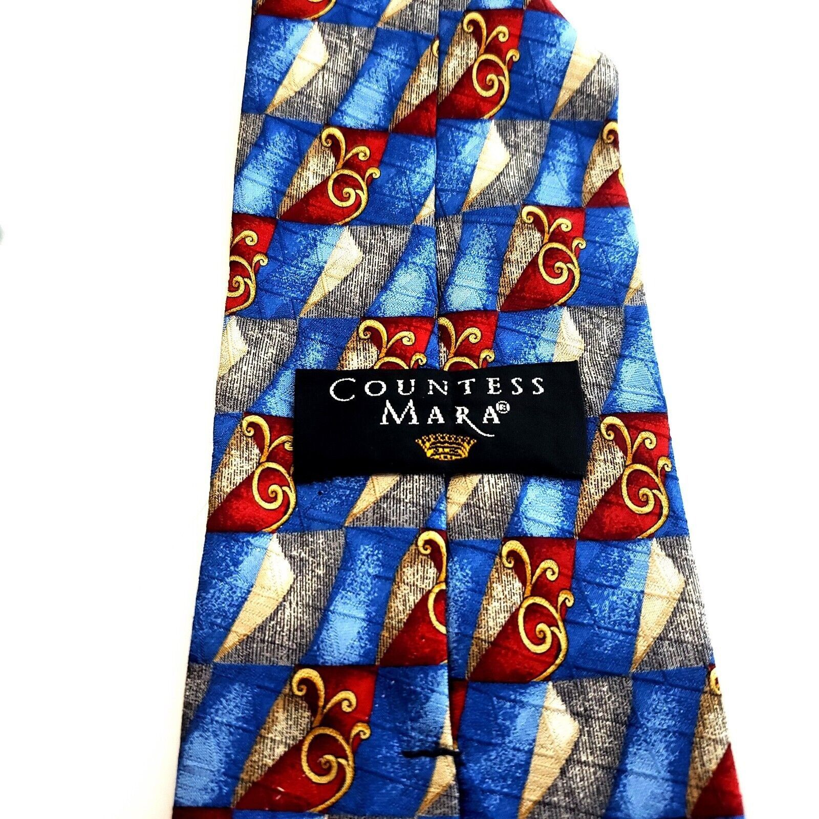 Countess Mara Countess Mara Blue Gray Red Geometric Print Silk Tie Size ONE SIZE - 3 Thumbnail