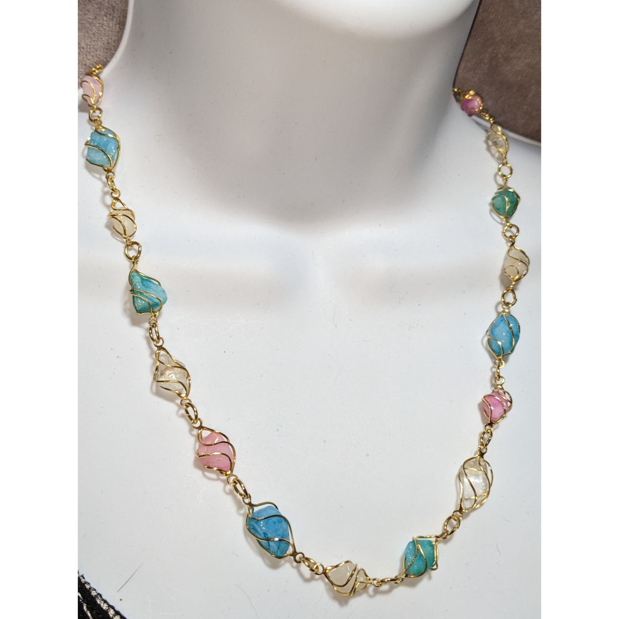 Other Whimsical Wire-Wrapped Pastel Gemstone Necklace With Gold-To Size ONE SIZE - 3 Thumbnail