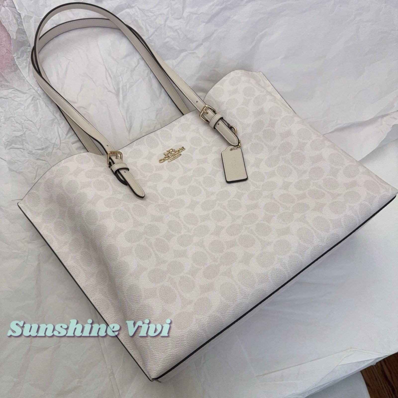 Coach NWT Coach Mollie Tote Bag Large Signature CV967 White /Chalk Size ONE SIZE - 4 Thumbnail