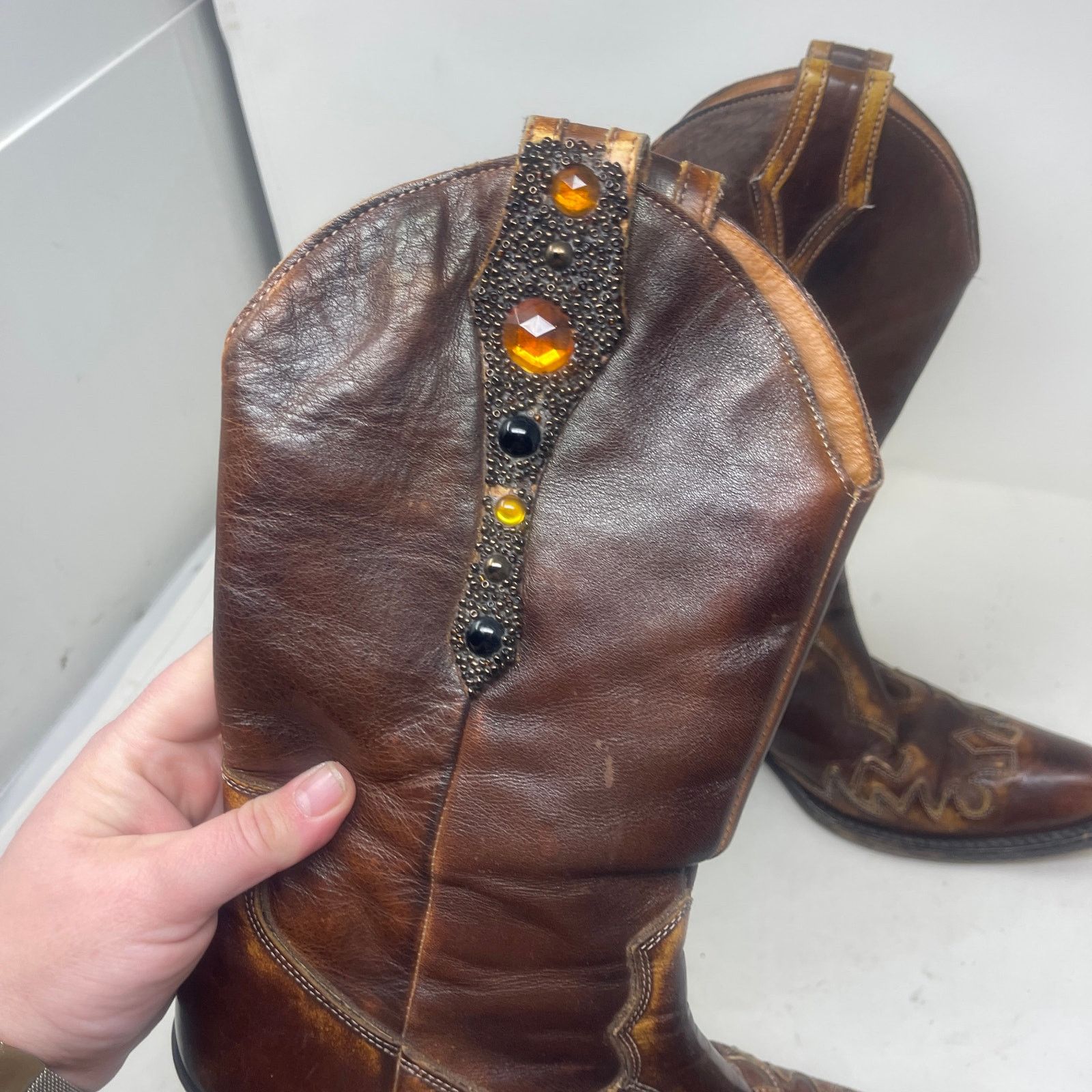 Other Fauzian Jeunesse vintage western cowboy gem stone boots Size US 8 / IT 38 - 11 Thumbnail
