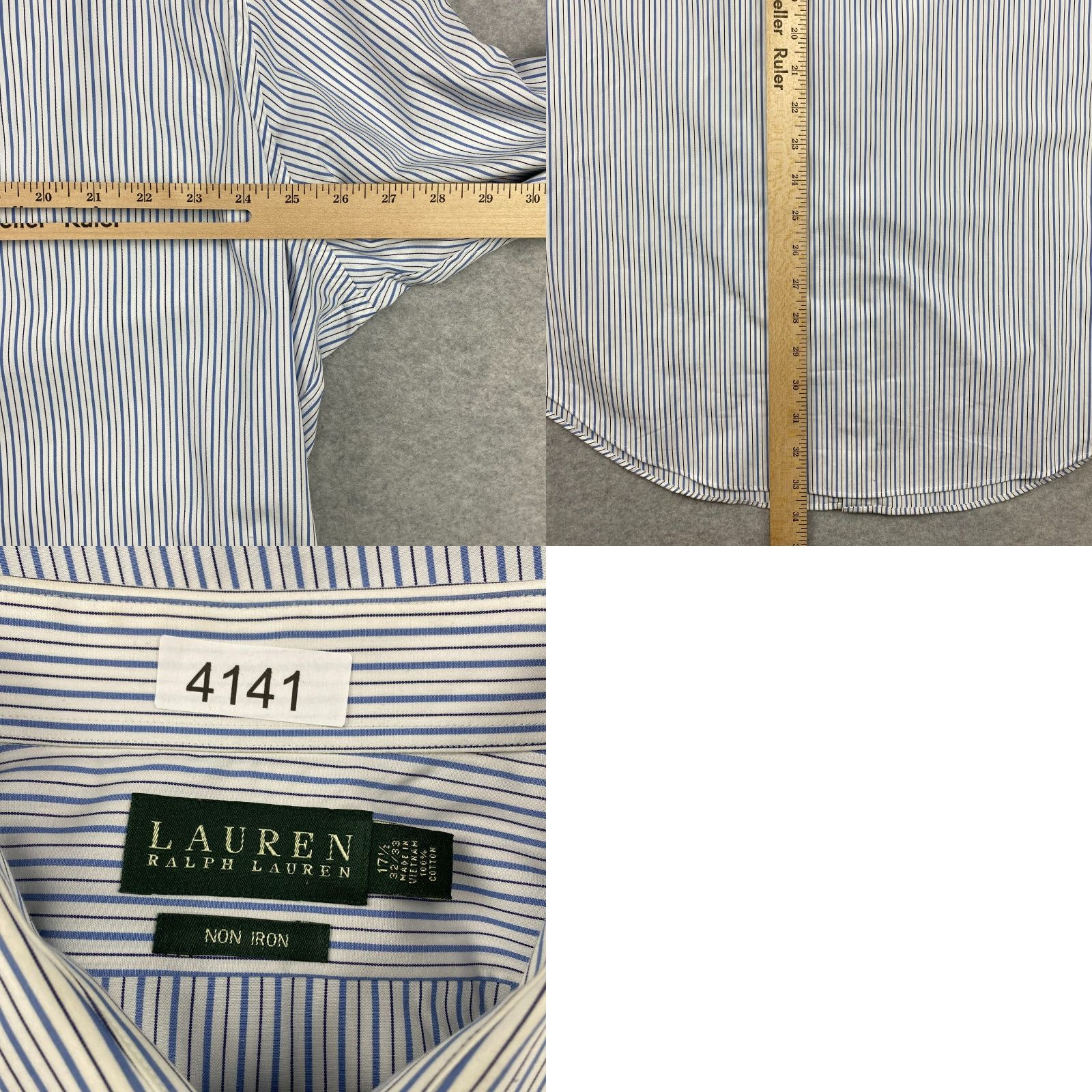 Ralph Lauren VINTAGE Lauren Ralph Lauren Dress Shirt Mens 17.5 32/33 Stripe Non Iron Long Sleeve Size 48R - 8 Thumbnail