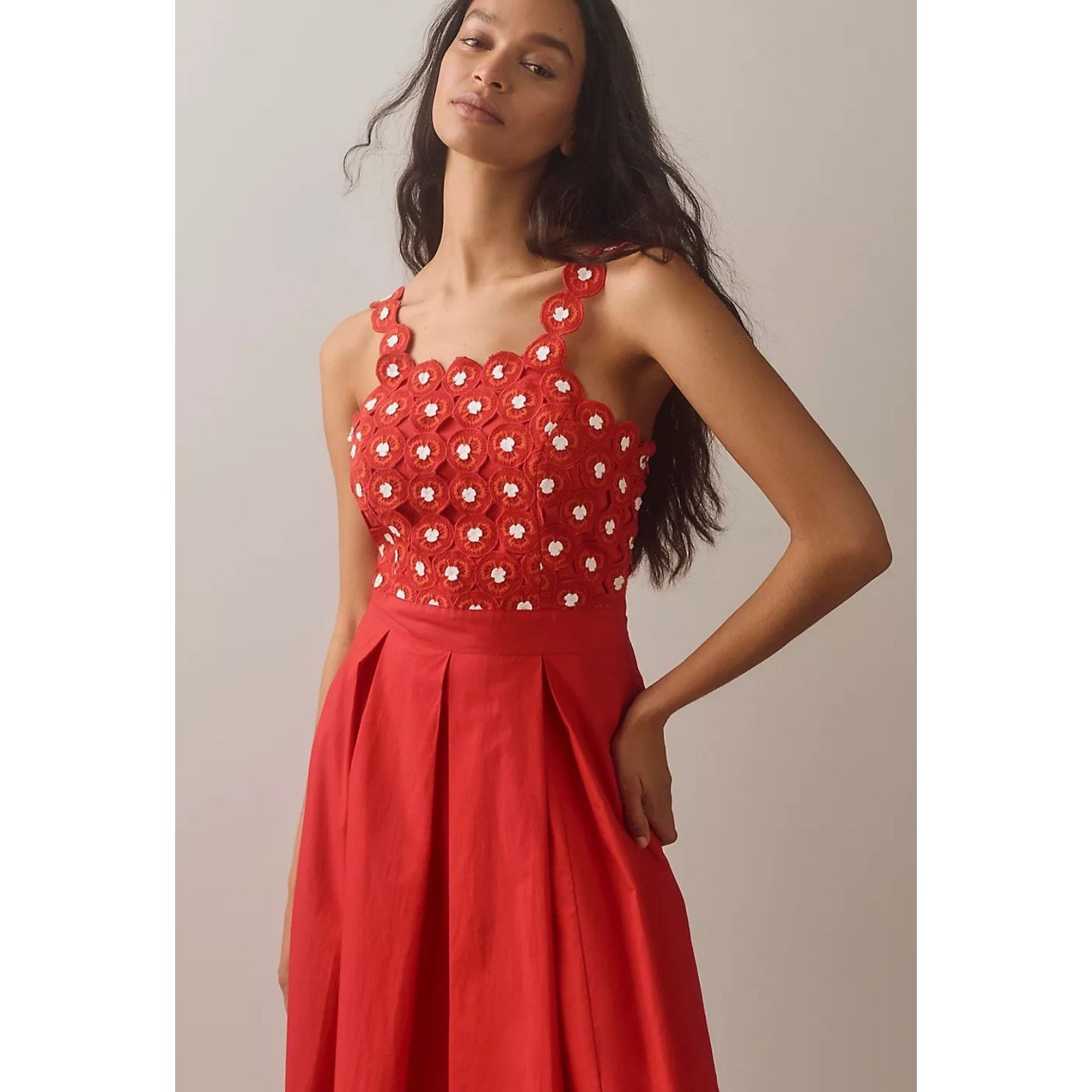 Anthropologie NWT Maeve Crochet Halter Poplin Midi Dress $228 SIZE 12 Red Size XL / US 12-14 / IT 48-50 - 3 Thumbnail