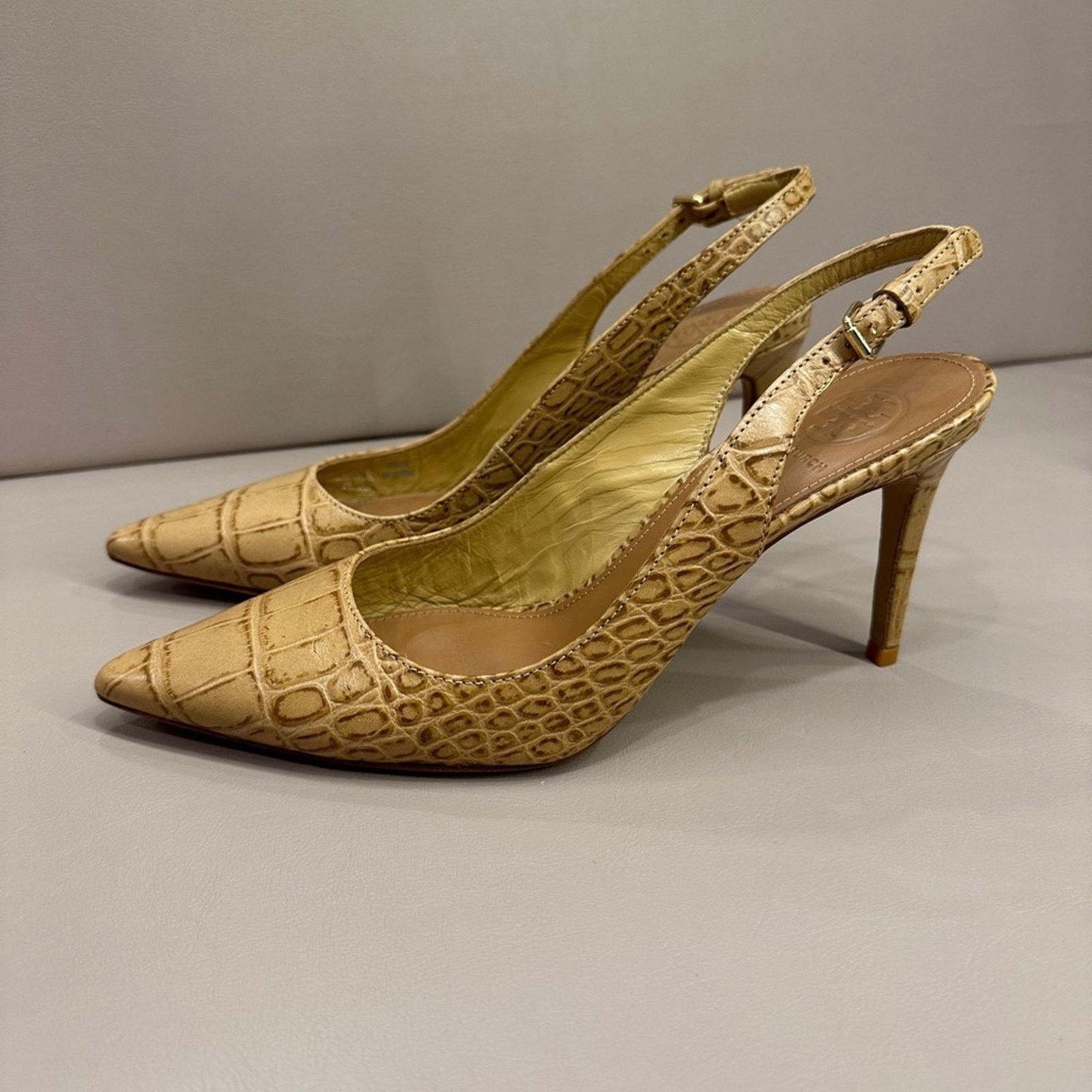 Tory Burch Tory Burch Croc-Embossed Slingback Kitten Heels Size US 9 / IT 39 - 3 Thumbnail