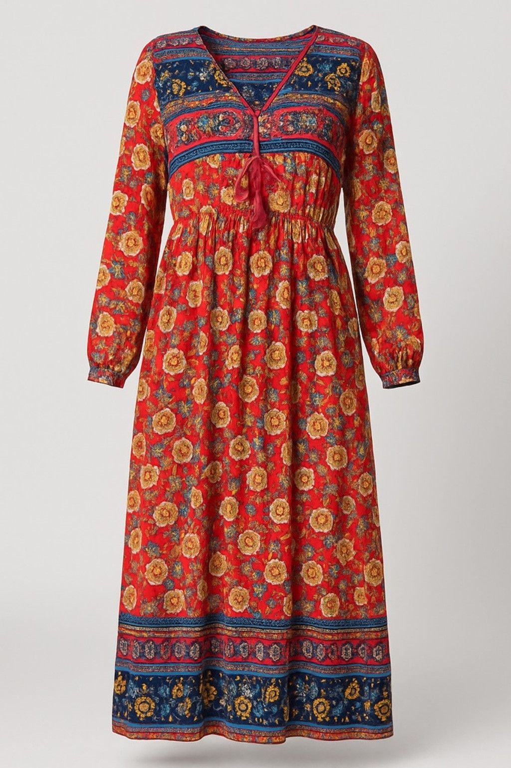 Unknown London Women's Unbranded Maxi Dress Size XL Red Floral Long Sleeve Size XL / US 12-14 / IT 48-50 - 2 Thumbnail