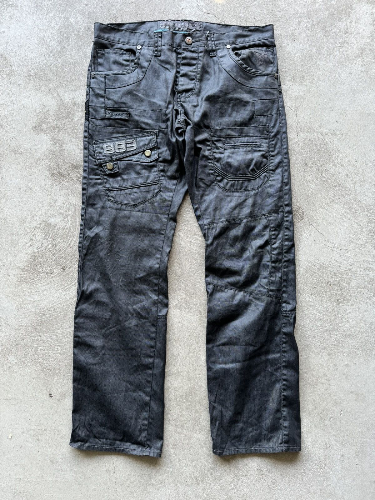 image of Avant Garde x Police Multipocket 883 Police Waxed Pants Avantgarde Japanese in Black (Size 36)