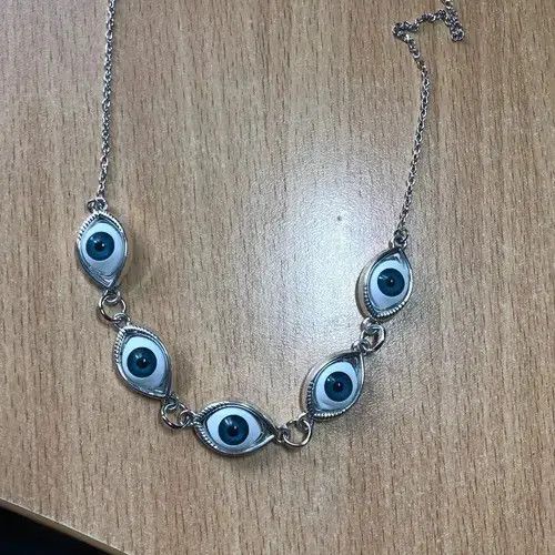 Jewelry Eye Ball Chain Silver Necklace Punk Art Trippy Evil Size ONE SIZE - 2 Thumbnail