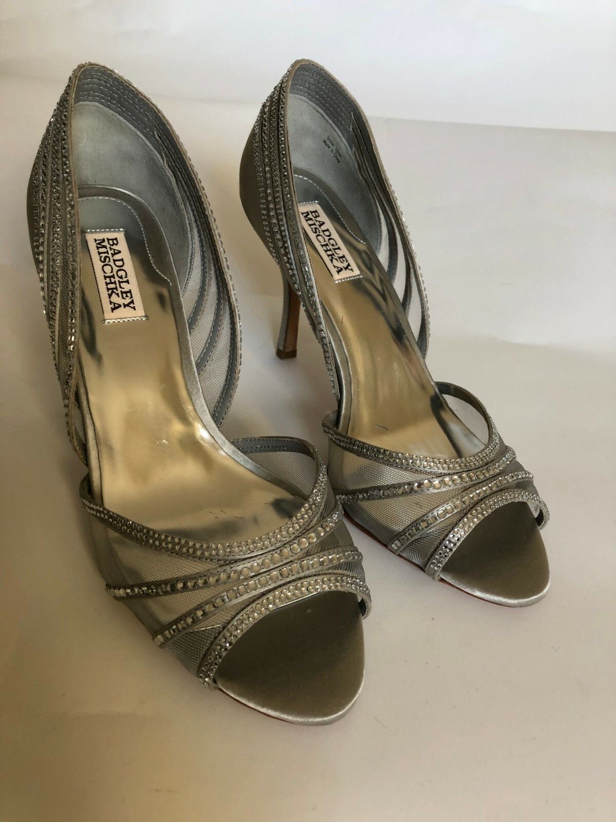 Badgley Mischka New Badgley Mischka Silver Satin Stones Heels L 9M R 9.5 Size US 9 / IT 39 - 1 Thumbnail