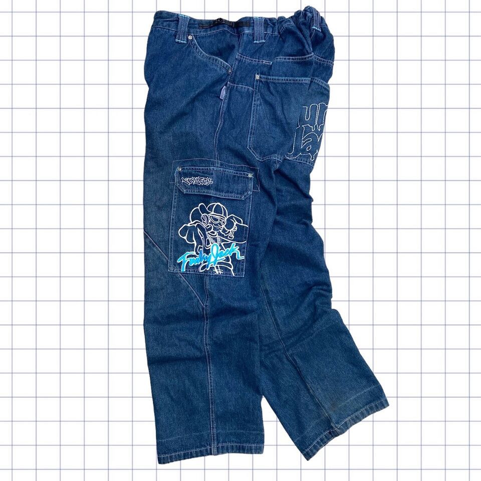 image of Vintagefunky Jack Jnco Style Cargo Trousers - 32-40W (Adjustable)31L in Blue, Men's