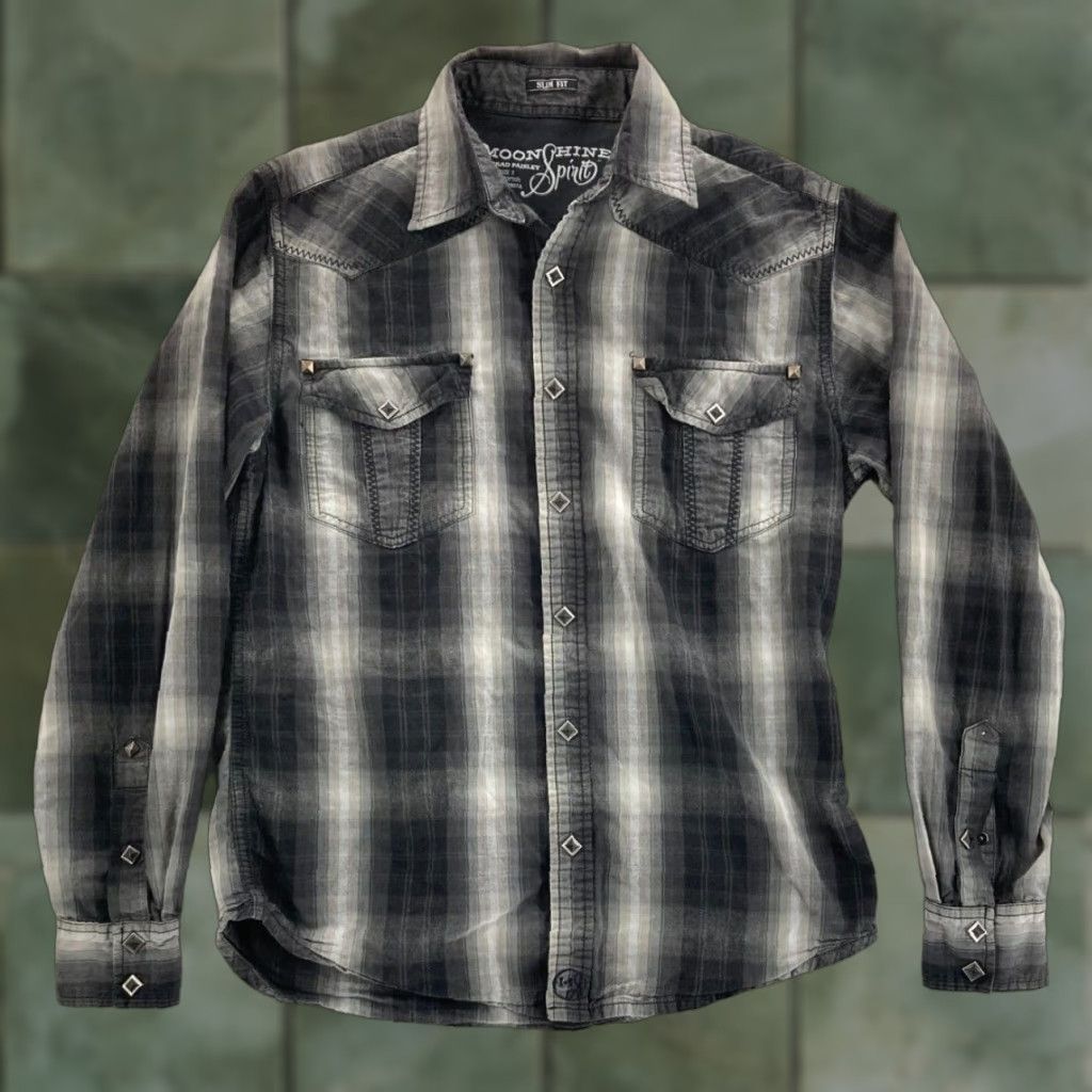 Vintage Moonshine Spirit Shirt Mens Small Brad Paisly Western Plaid Flannel Pearl Snap Size US S / EU 44-46 / 1 - 1 Thumbnail