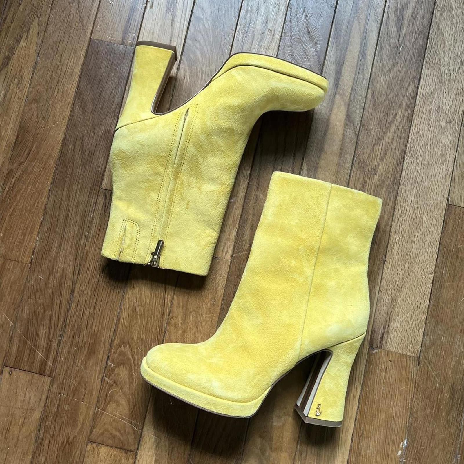 Other Sam Edelman Jaye Yellow Suede Block Heel Squared Size US 7.5 / IT 37.5 - 2 Thumbnail