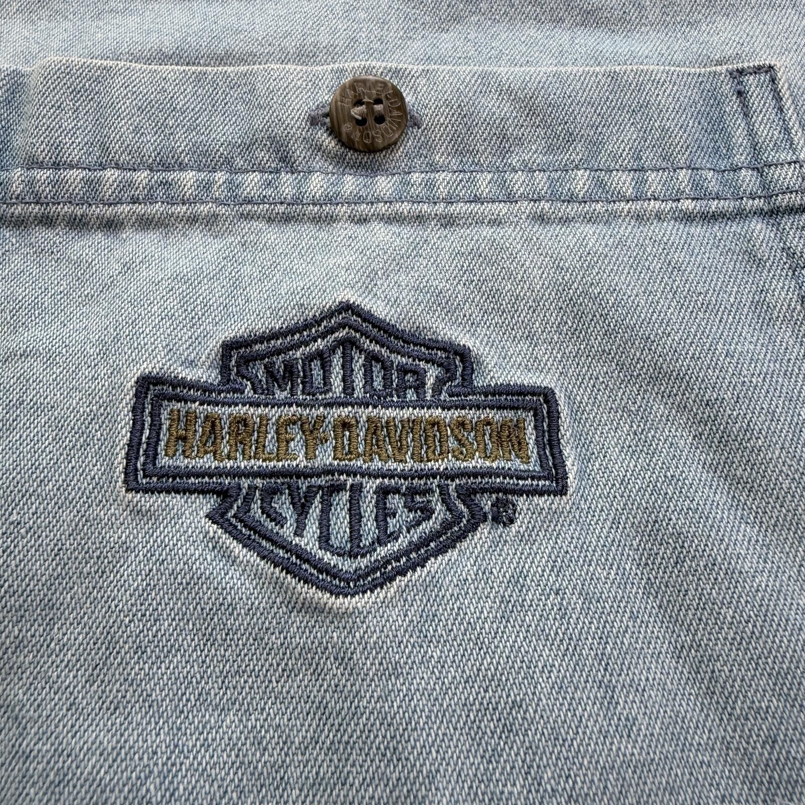 Harley Davidson Vintage Y2K Harley-Davidson Denim Short Sleeve Button Up XL Size US XL / EU 56 / 4 - 5 Thumbnail
