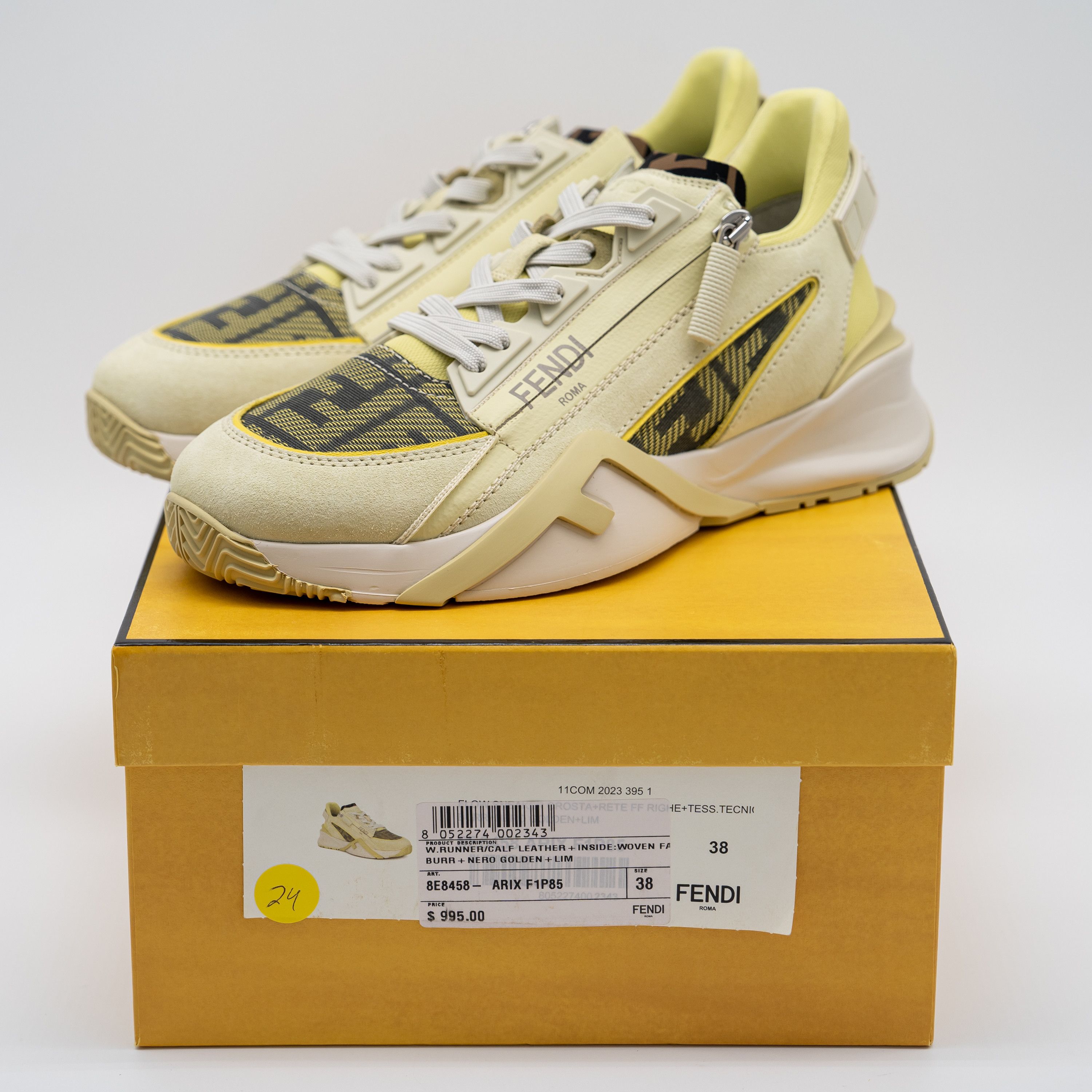 Fendi 38 eu 8 us Fendi Flow Sneakers Runner Yellow Green FF logo Size US 8 / IT 38 - 13 Thumbnail