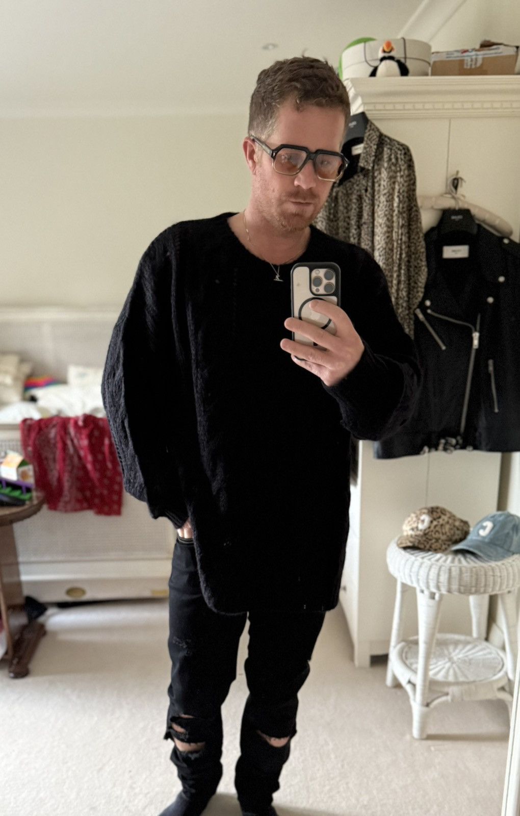 Celine $1.4k Celine black boxy Aran sweater mohair Fishermans Cable Size US XL / EU 56 / 4 - 3 Thumbnail