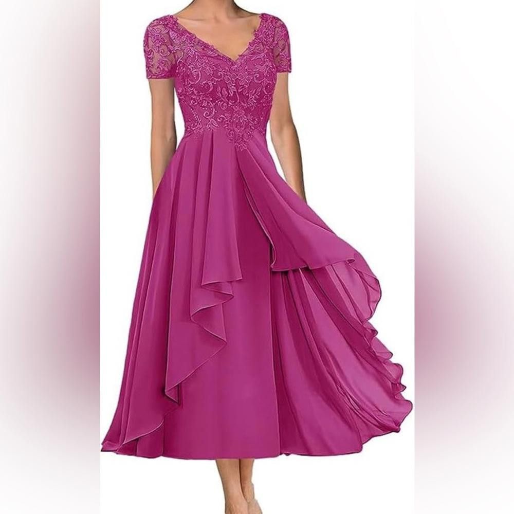 Designer Pink Lace Rhinestone Mother of The Bride Dress Medium Size M / US 6-8 / IT 42-44 - 10 Thumbnail