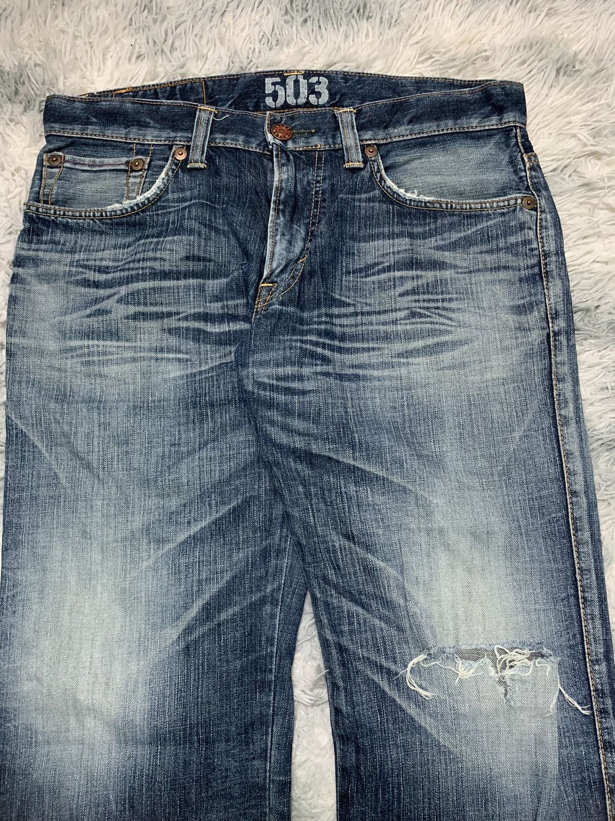 Edwin × Japanese Brand 90s EDWIN BLUE TRIP BAGGY STYLE DISTRESSED PANT Size US 36 / EU 52 - 4 Thumbnail