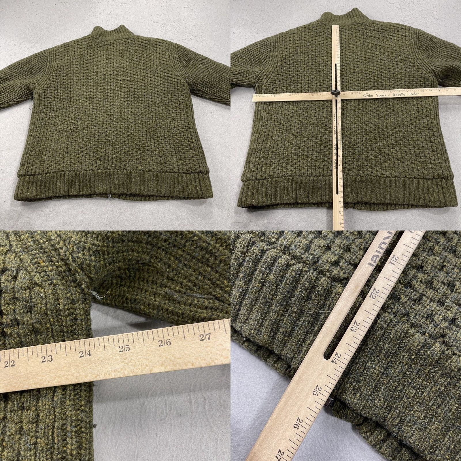 Schott Schott NYC Sweater Mens Medium Green Wool Lined Zip Full Zip Outdoor Waffle-Knit Winter Fall Knitted Wool Size US M / EU 48-50 / 2 - 8 Thumbnail
