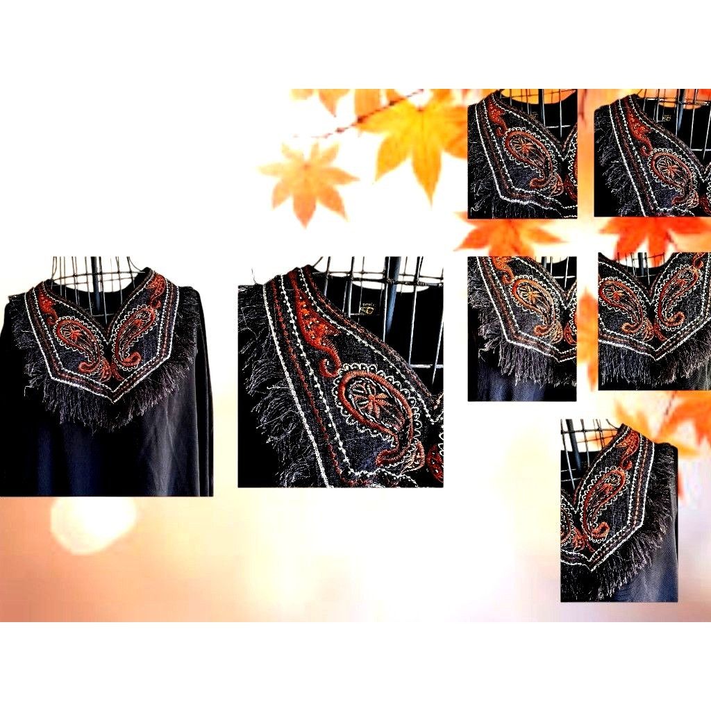 Other Royal Class Poncho Shawl Cape One Size Black Embellished Fri Size ONE SIZE - 6 Thumbnail