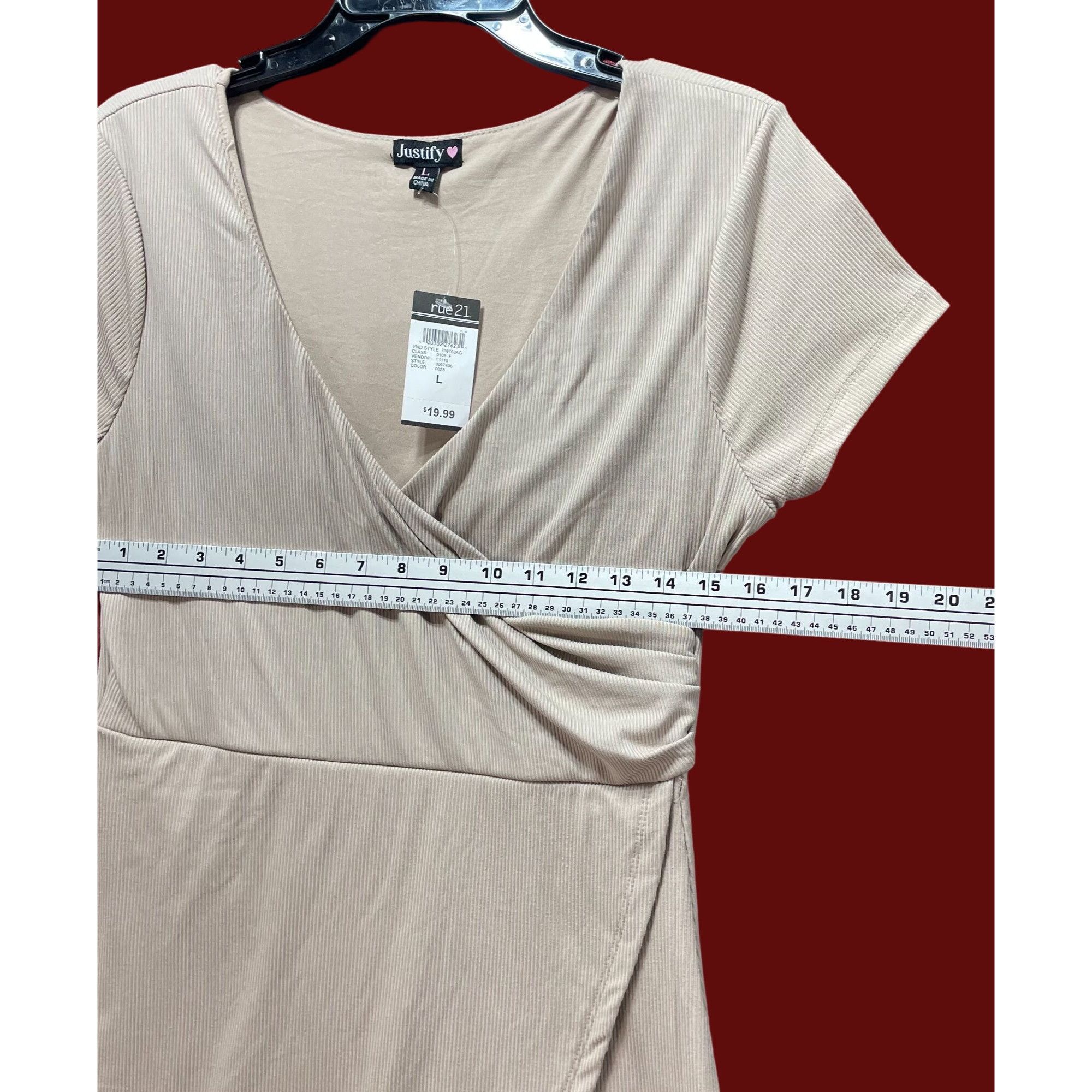 Other Justify - Women's V-Neck Lined Casual Dress - Beige - Large Size L / US 10 / IT 46 - 3 Thumbnail