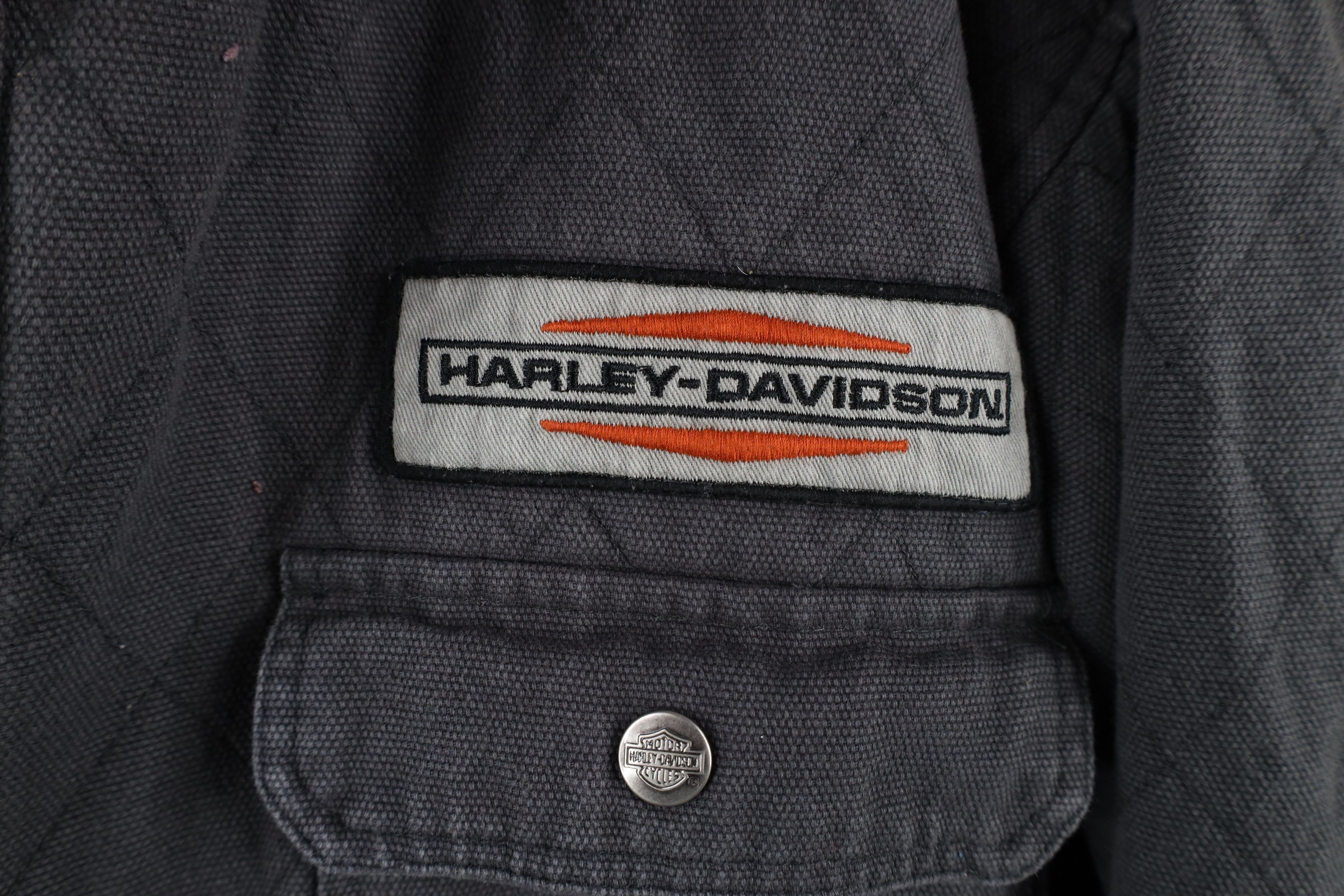 Harley Davidson × Vintage Vintage Harley Davidson Spell Out Canvas Quilted Jacket Gray Size US XXL / EU 58 / 5 - 4 Thumbnail