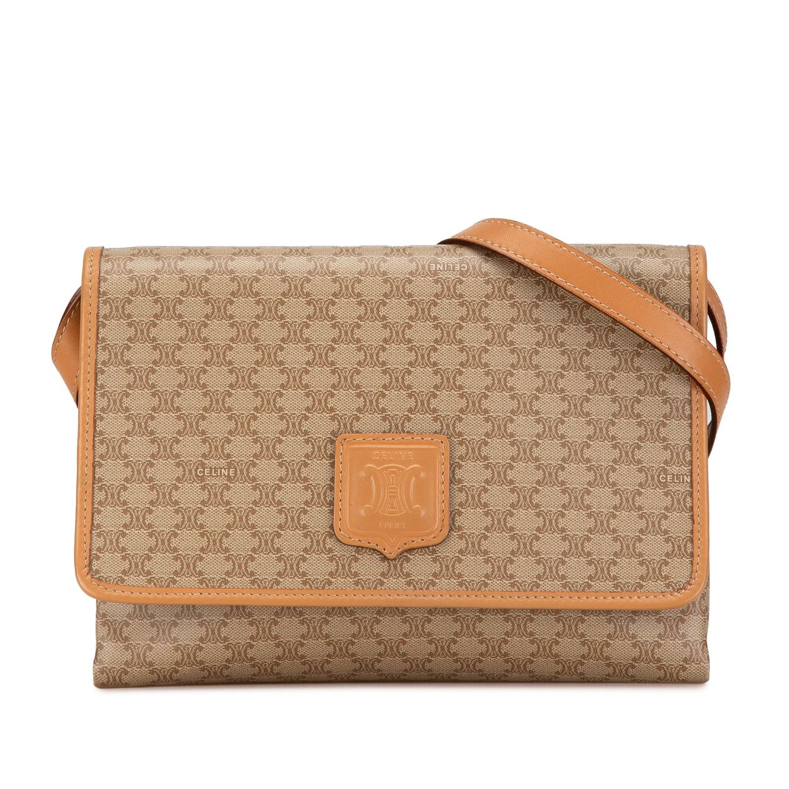 Celine Celine White Tan Triomphe Canvas Clutch With Chain