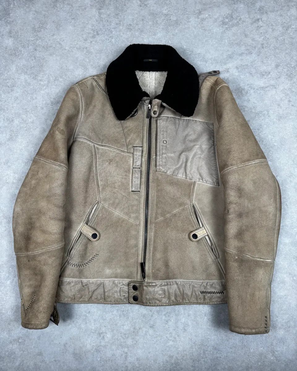 Fendi 2000s Fendi Patchwork Shearling Beige Leather Jacket | Grailed