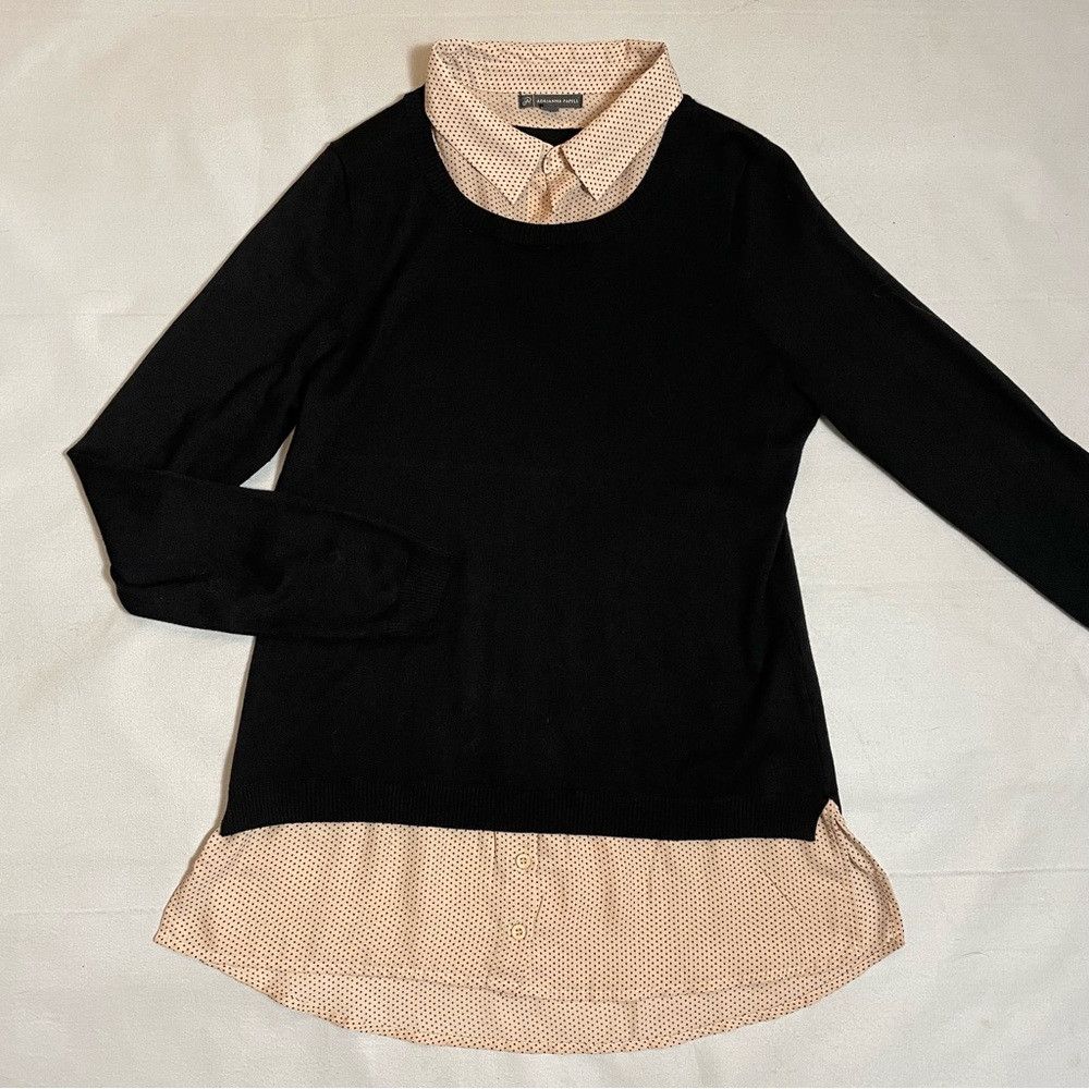 Adrianna Papell Adrianna Papell Twofer Collared Black Layered Sweater Blous Size M / US 6-8 / IT 42-44 - 5 Thumbnail