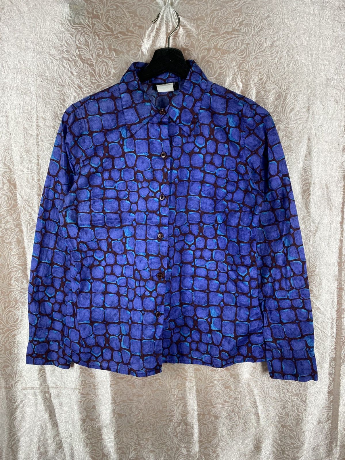 agnes b. Vintage Agnès b. Paris Blue Abstract Pattern Shirt Size 40 Size M / US 6-8 / IT 42-44 - 3 Thumbnail