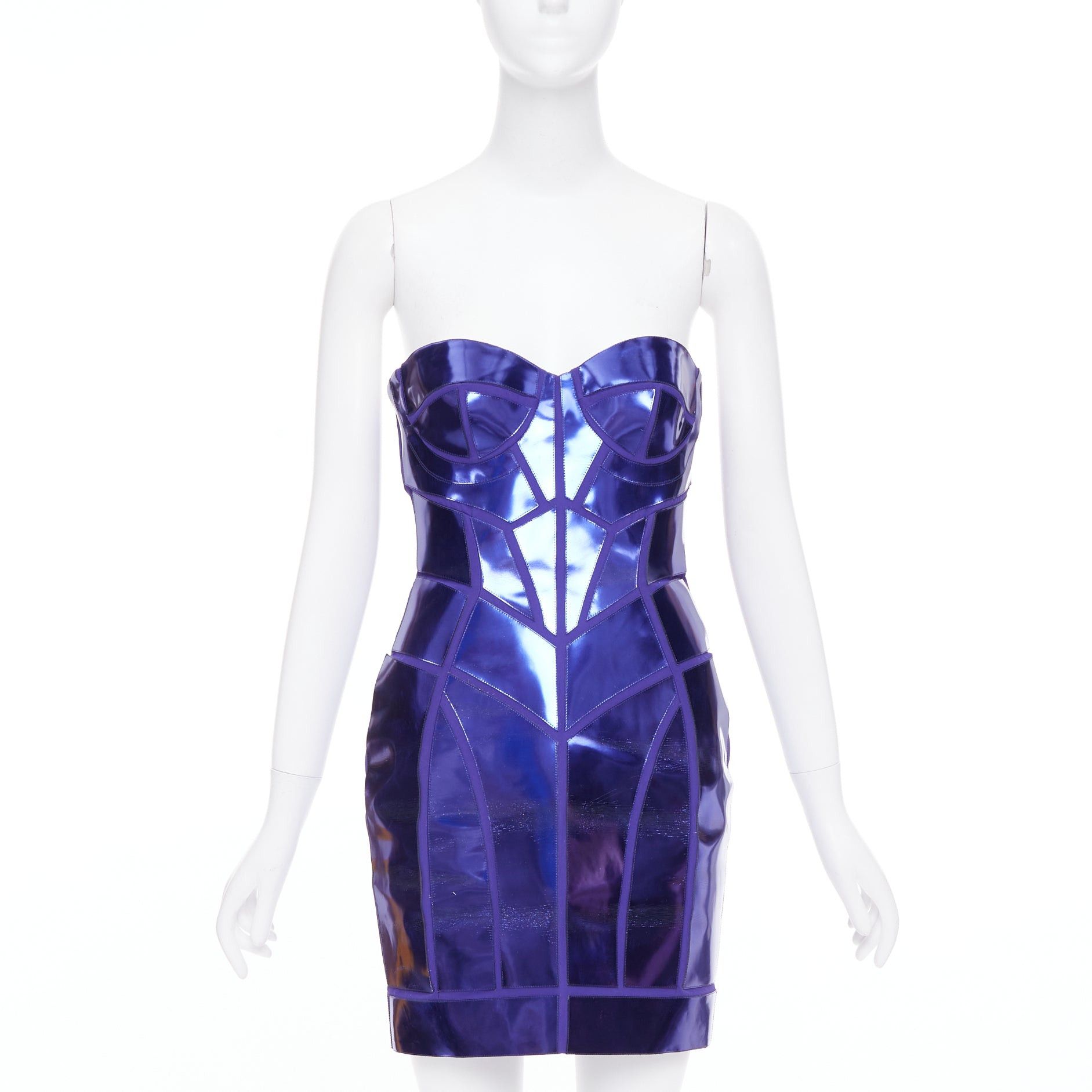 Versace VERSACE 2010 Runway blue purple metallic silk leather corseted dress IT38 XS Katy Perry Size XS / US 0-2 / IT 36-38 - 1 Thumbnail