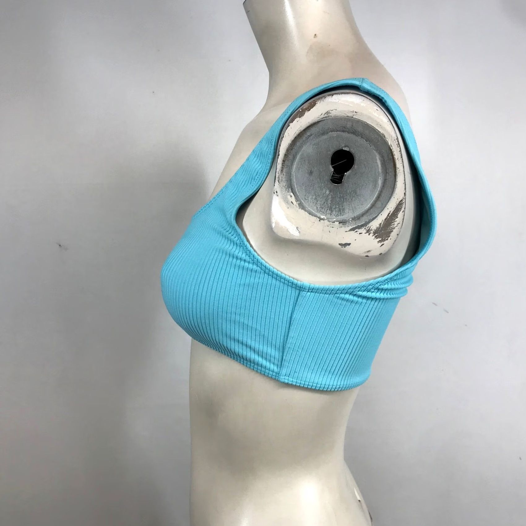 Vintage Frankies Bikinis Womens Small Blue Ribbed Scoop Neck Bikini Top Swimwear Size S / US 4 / IT 40 - 6 Thumbnail