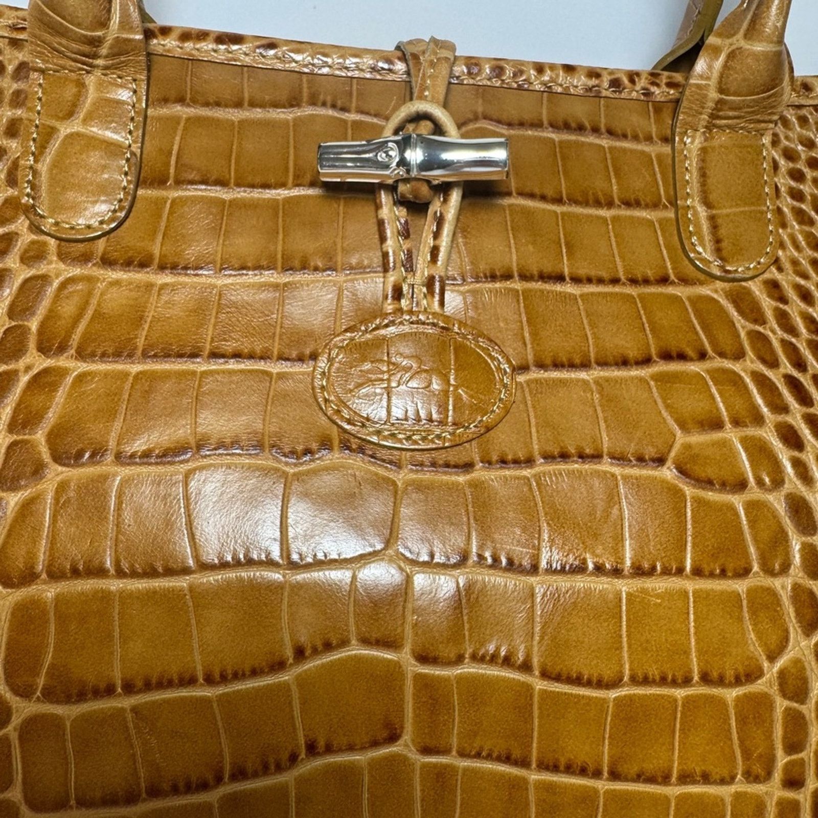 Longchamp Croc Embossed Leather Roseau Tote Bag