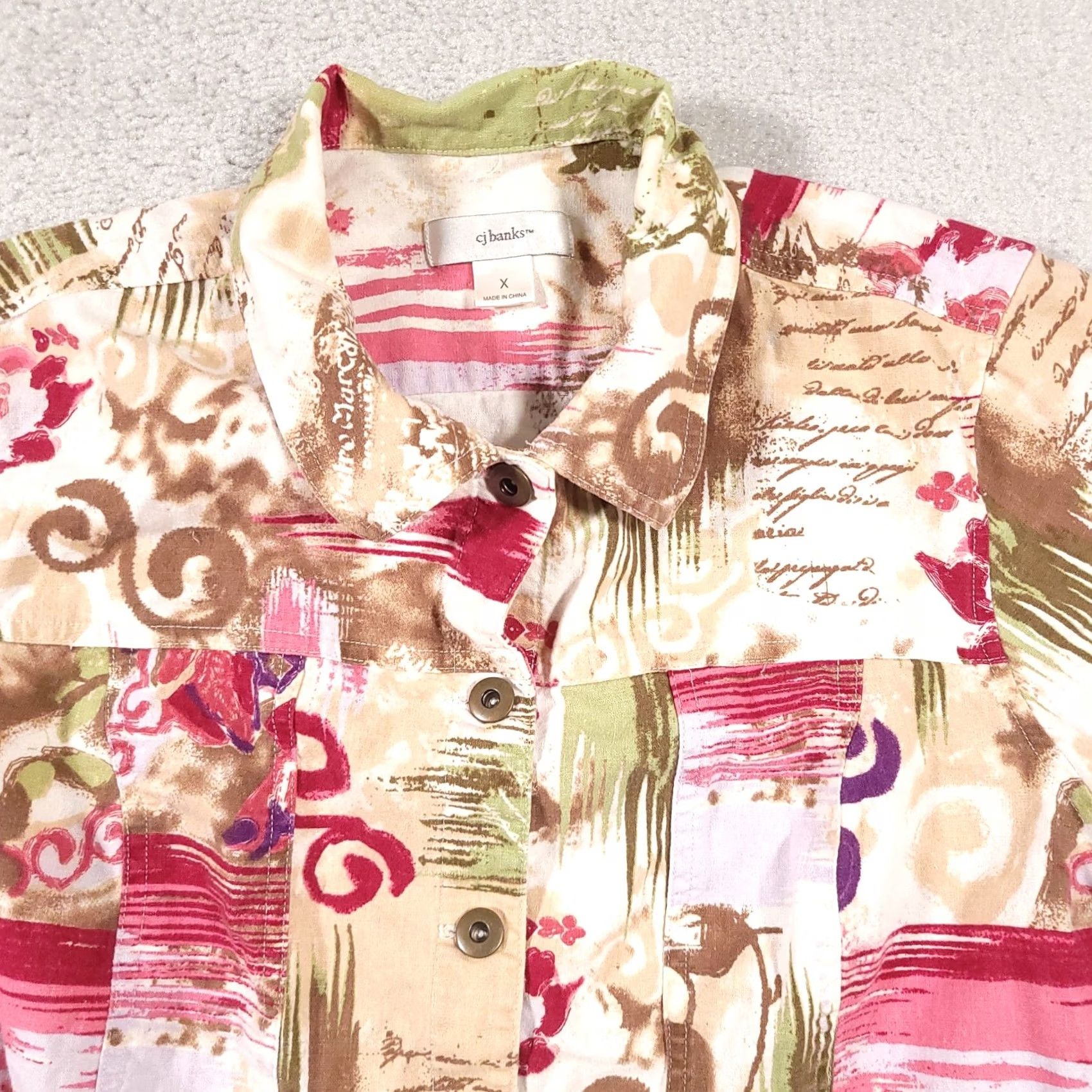 Vintage CJ Banks Jacket Women's X Abstract Long Sleeve Unlined Pockets Linen Blend Jacket Size XL / US 12-14 / IT 48-50 - 3 Thumbnail