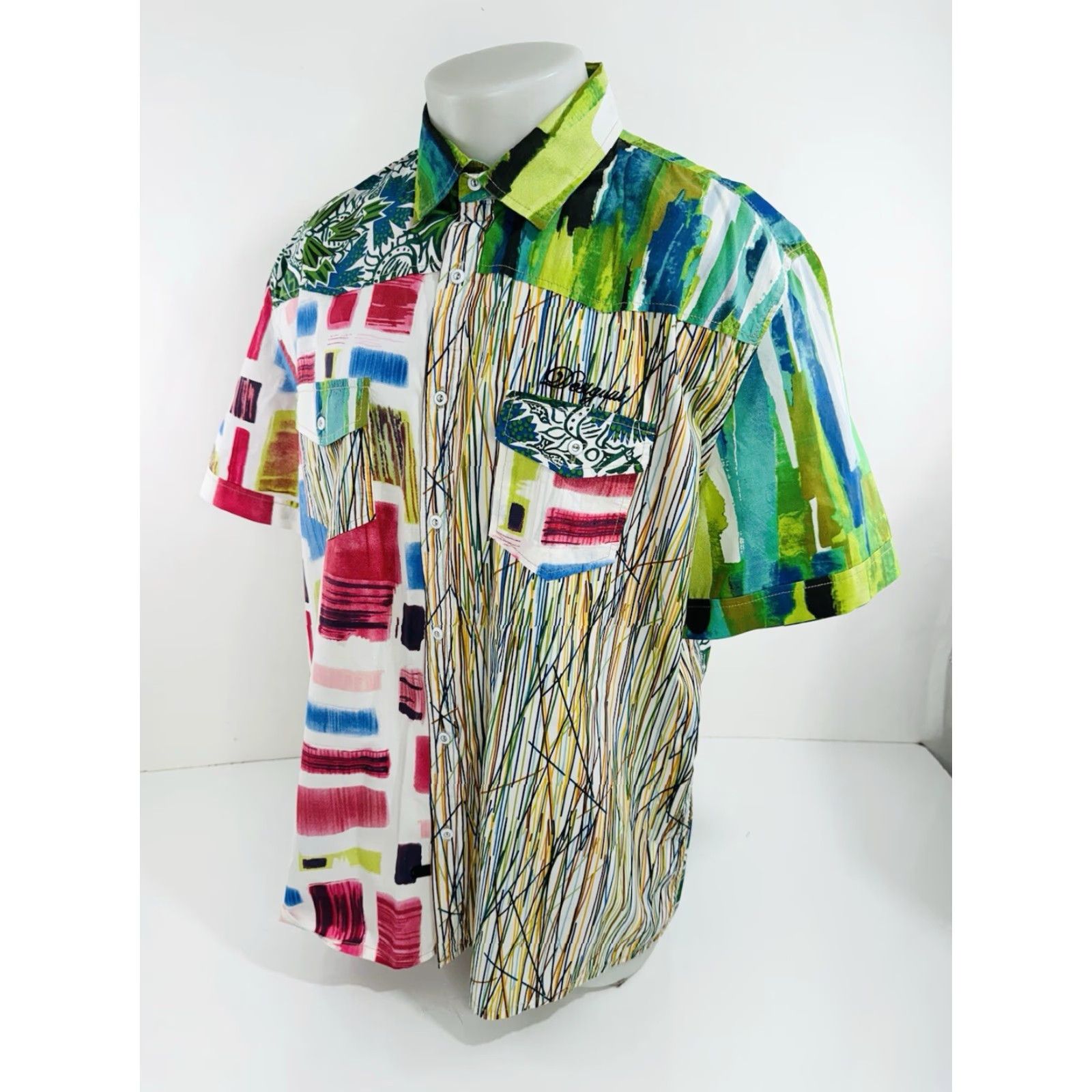 Desigual DESIGUAL Abstract Colorful Mens 3XL Slim Fit Shirt Button-Up Short Sleeve Multicolor Colorful Slimming Men Mens 3XL Shirt Size US XXL / EU 58 / 5 - 3 Thumbnail