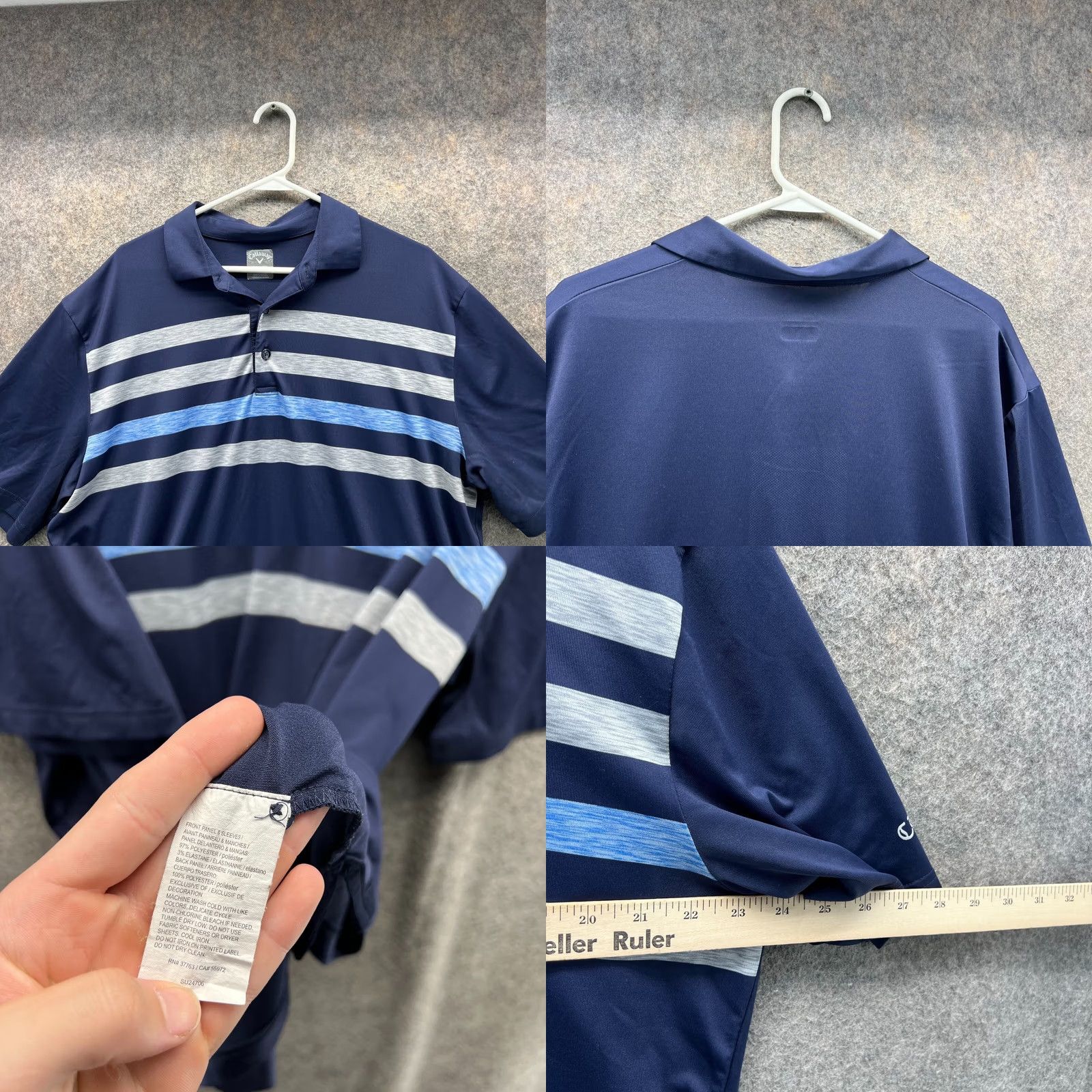 Callaway VINTAGE Callaway Polo Shirt Men Large Blue Opti Dri Polyester Striped Golf Shirt Mens Regular Short Sleeve Polo 48 in Chest Size US L / EU 52-54 / 3 - 8 Thumbnail