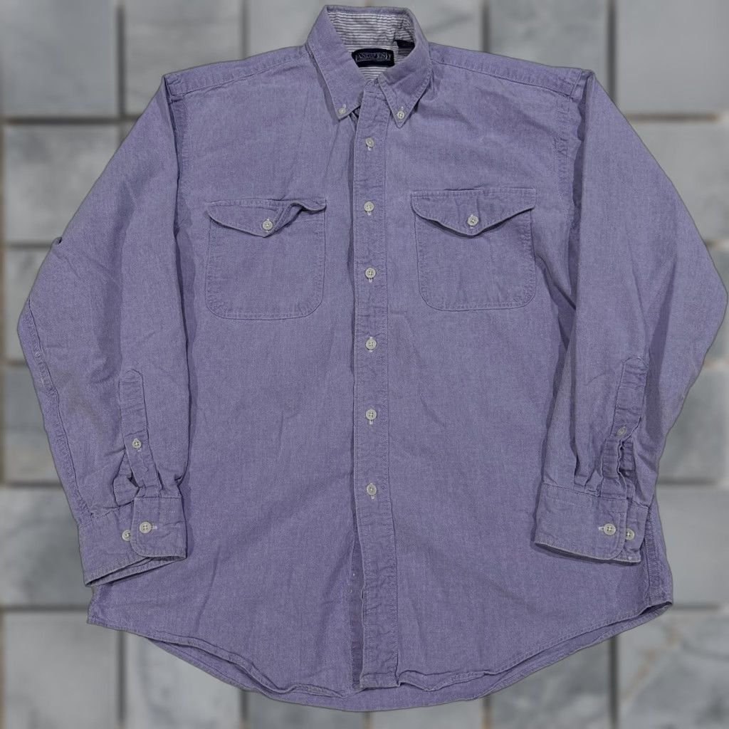 Lands' End VINTAGE Lands' End Shirt Mens M Purple Button-Down Long Sleeve 100% Cotton Minimalist 90s Size US M / EU 48-50 / 2 - 1 Thumbnail
