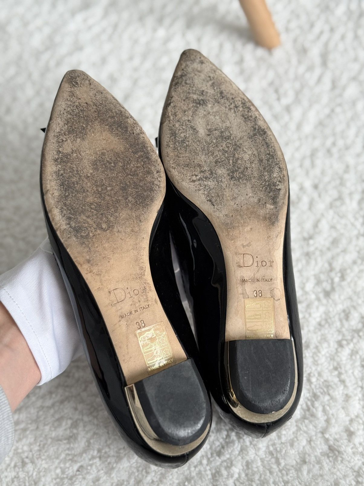 Dior Dior Patent Leather Pointed Toe Bow Ballet Flats Black Size US 8 / IT 38 - 10 Thumbnail
