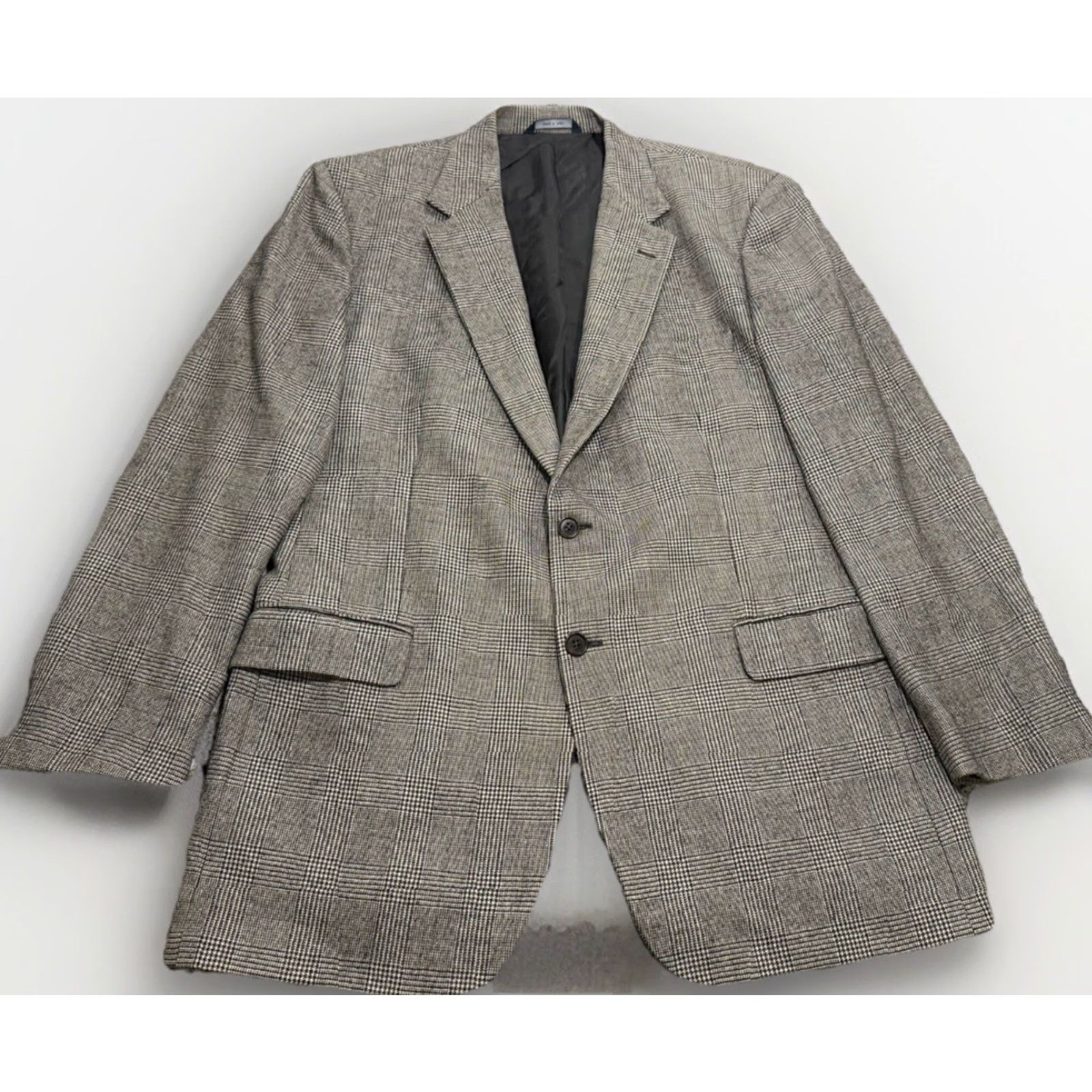 Brooks Brothers BROOKS BROTHERS X LORO PIANA Rain System Grey Houndstooth Plaid Blazer 44L Men Regular Wool Cupro Lining Notch Lapel Modern 2-Button Single-Breasted"} Size 44R - 2 Thumbnail
