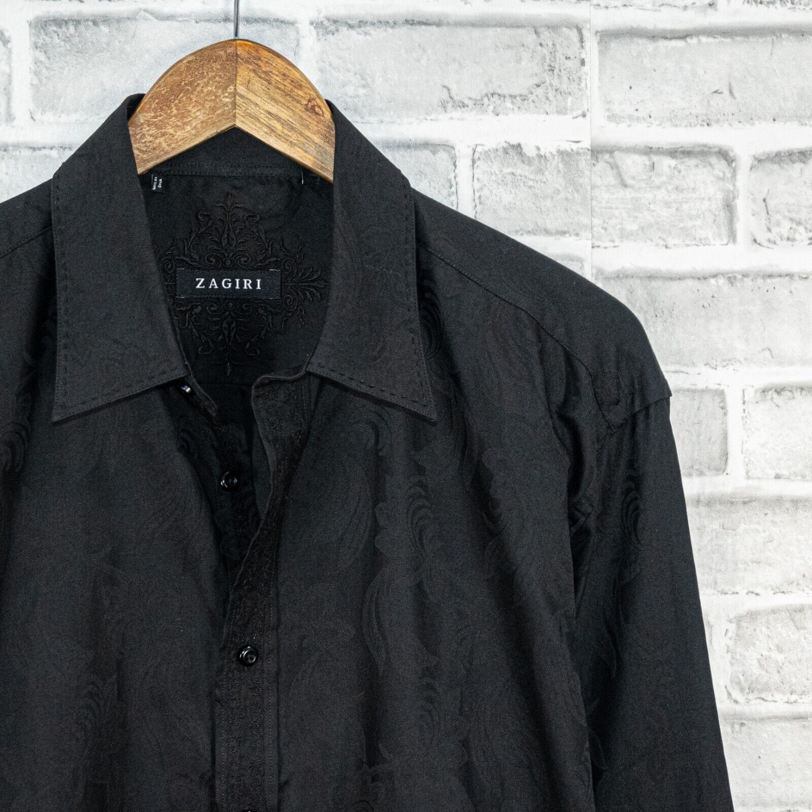 ZAGIRI ZAGIRI Men's Black Floral jacquard Button down Shirt Size US XL / EU 56 / 4 - 5 Thumbnail