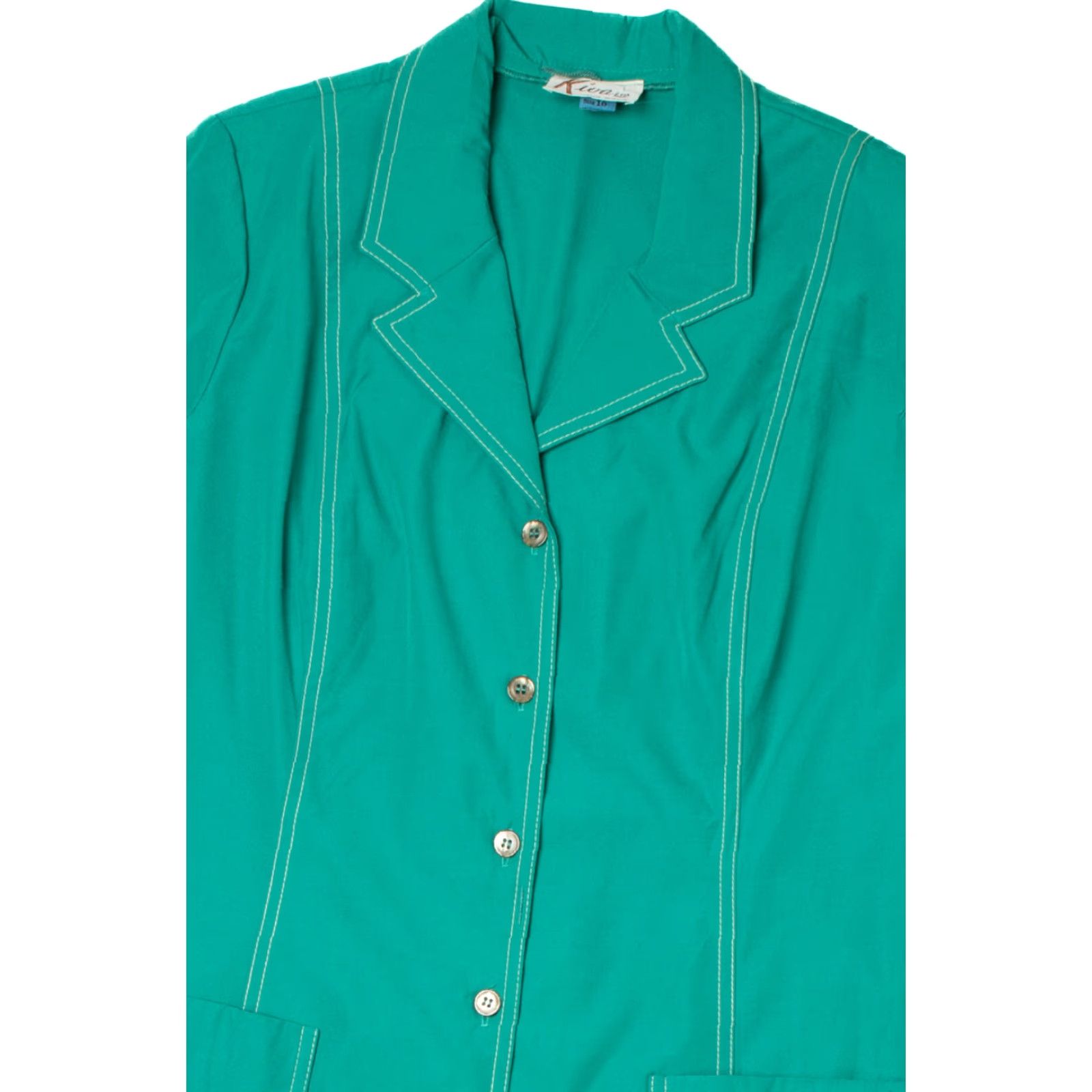 Akira VINTAGE Kira LTD Overcoat Dress Turquoise Green Blue Large Retro Button-Up 1980s Womens Size L / US 10 / IT 46 - 2 Thumbnail