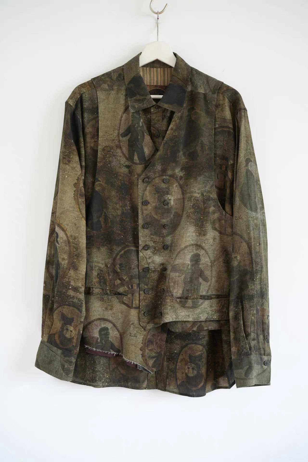 Ziggy Chen Green Printed Long Sleeve Button-Up Shirt Size US M / EU 48-50 / 2 - 1 Thumbnail