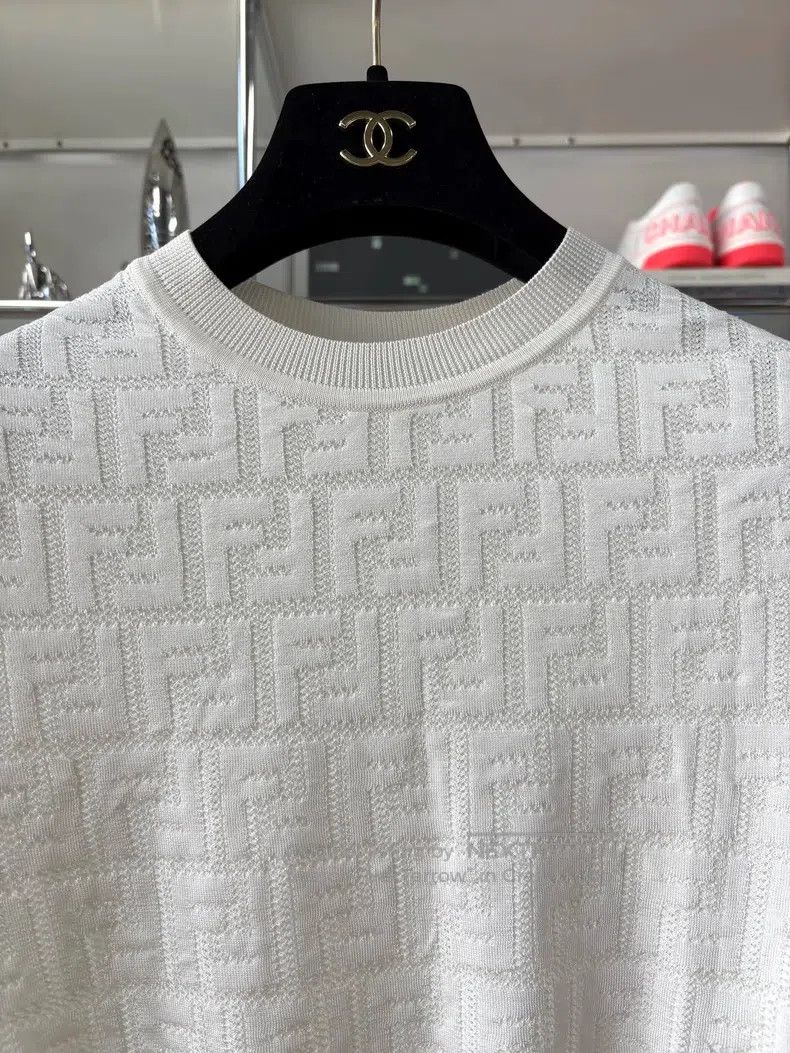 Fendi Fendi White Double F Full Print Round Neck Knit T-Shirt Size XS / US 0-2 / IT 36-38 - 2 Thumbnail