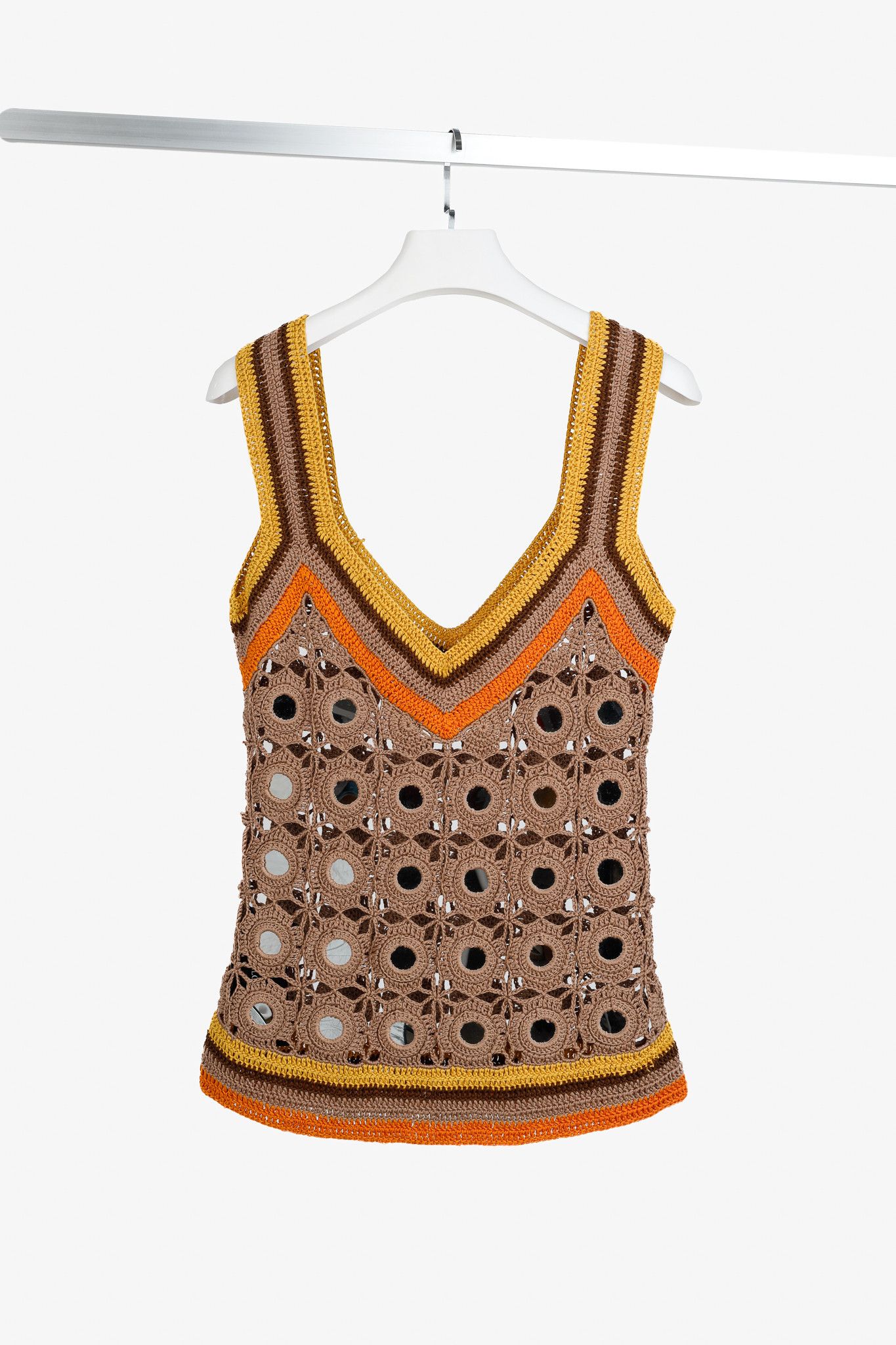 Wales Bonner Wales Bonner Marimba Camel Crochet V-Neck Cotton-Knitted Top Size L / US 10 / IT 46 - 2 Thumbnail